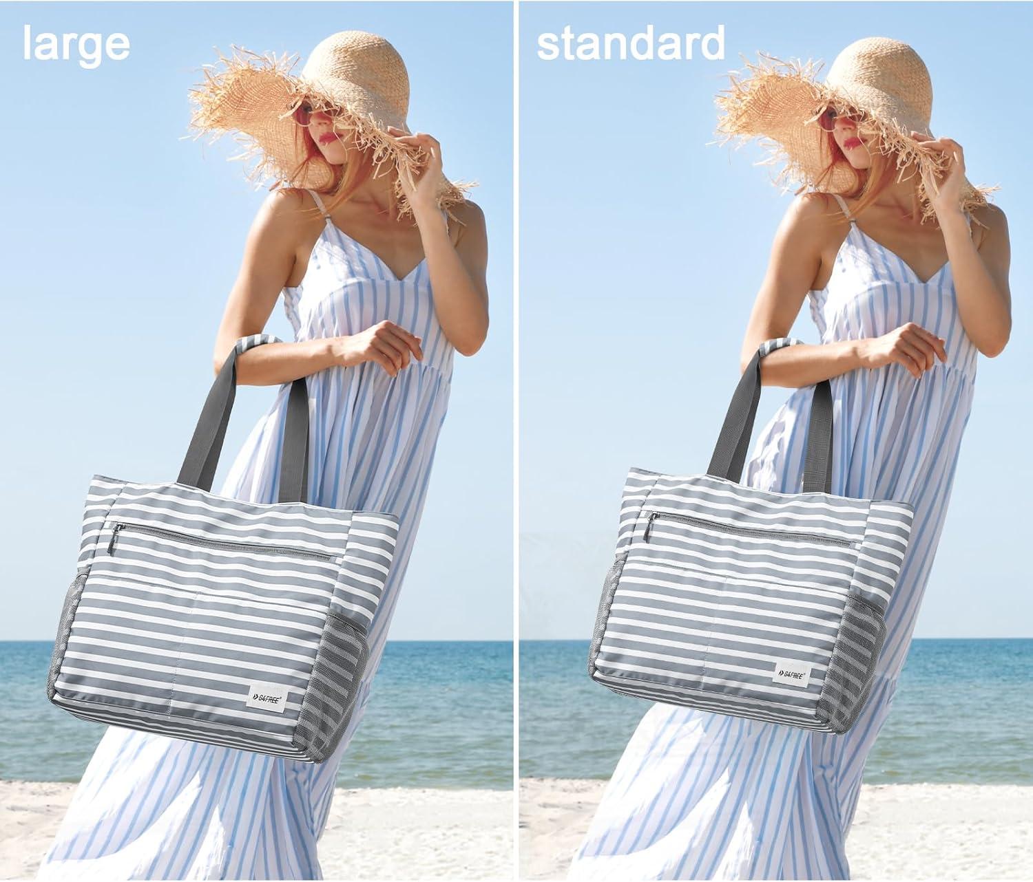 imageG4Free Beach Bag Waterproof Sandproof Beach Tote Bag Large Capacity Foldable for WomenGrey Stripe