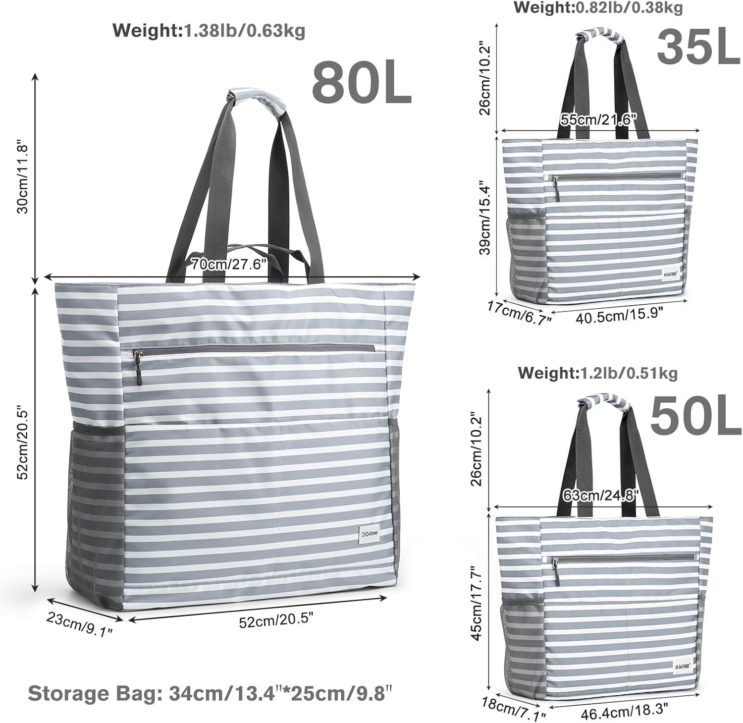 imageG4Free Beach Bag Waterproof Sandproof Beach Tote Bag Large Capacity Foldable for WomenGrey Stripe