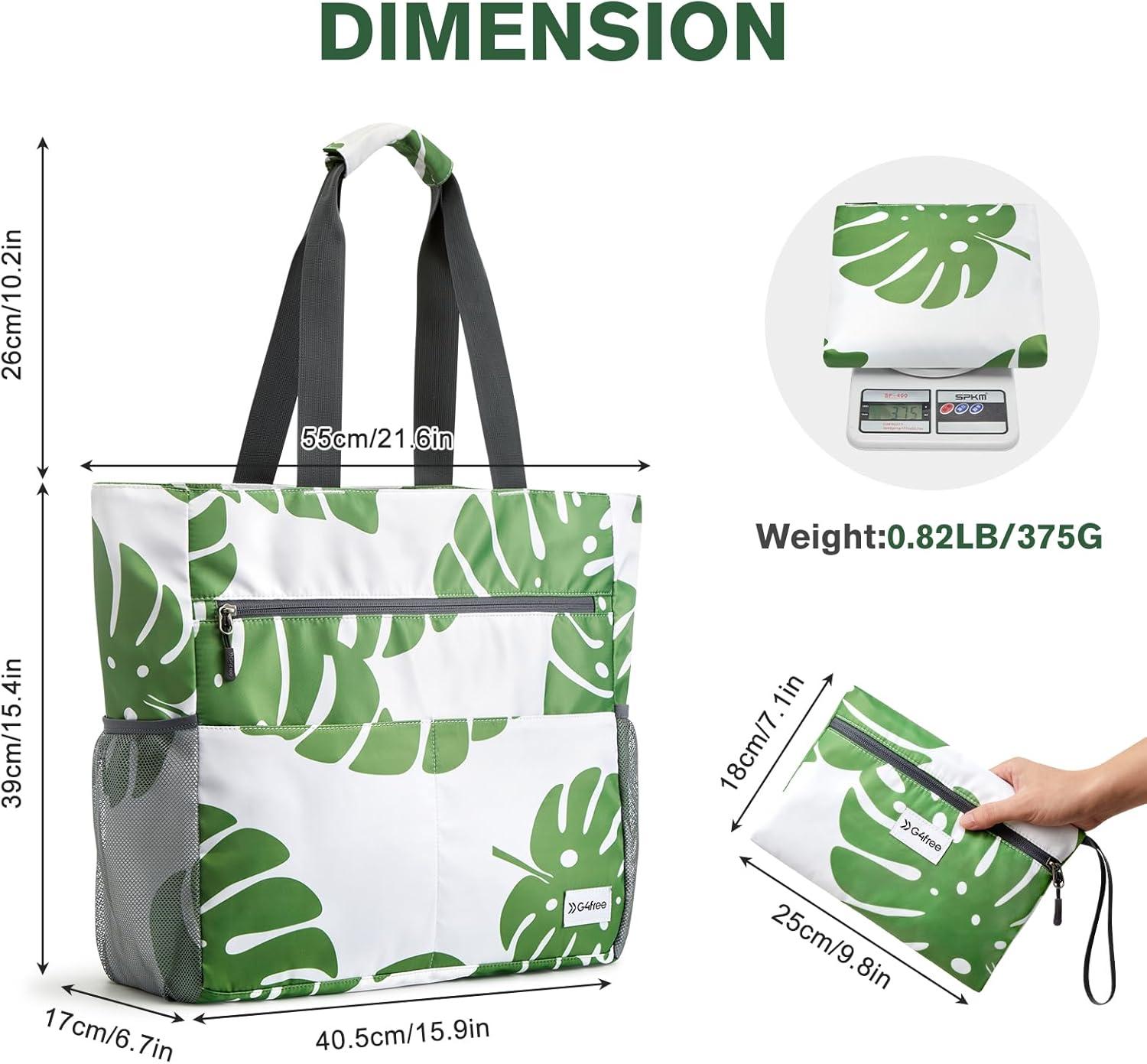 imageG4Free Beach Bag Waterproof Sandproof Beach Tote Bag Large Capacity Foldable for WomenLeaf