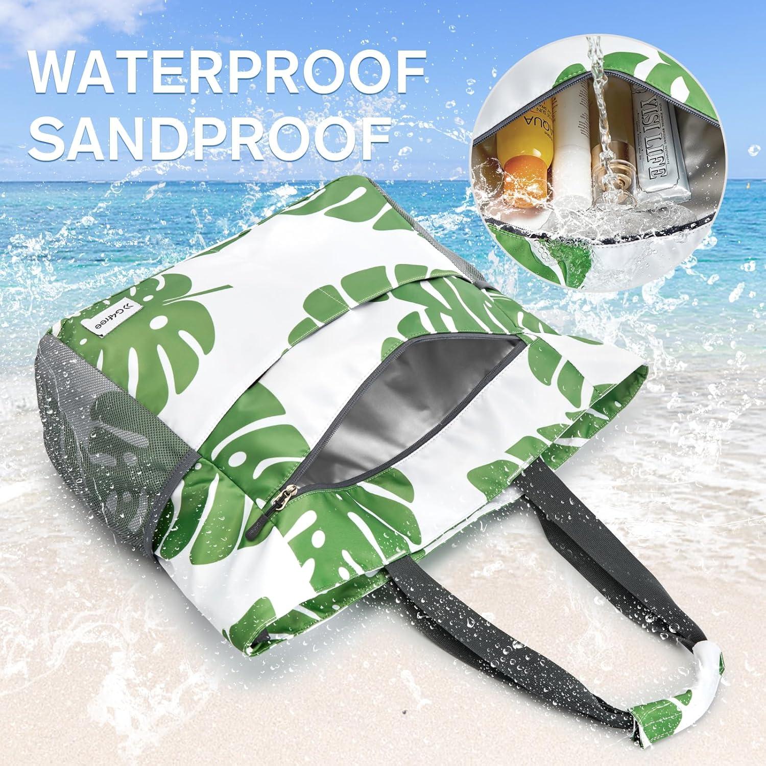 imageG4Free Beach Bag Waterproof Sandproof Beach Tote Bag Large Capacity Foldable for WomenLeaf