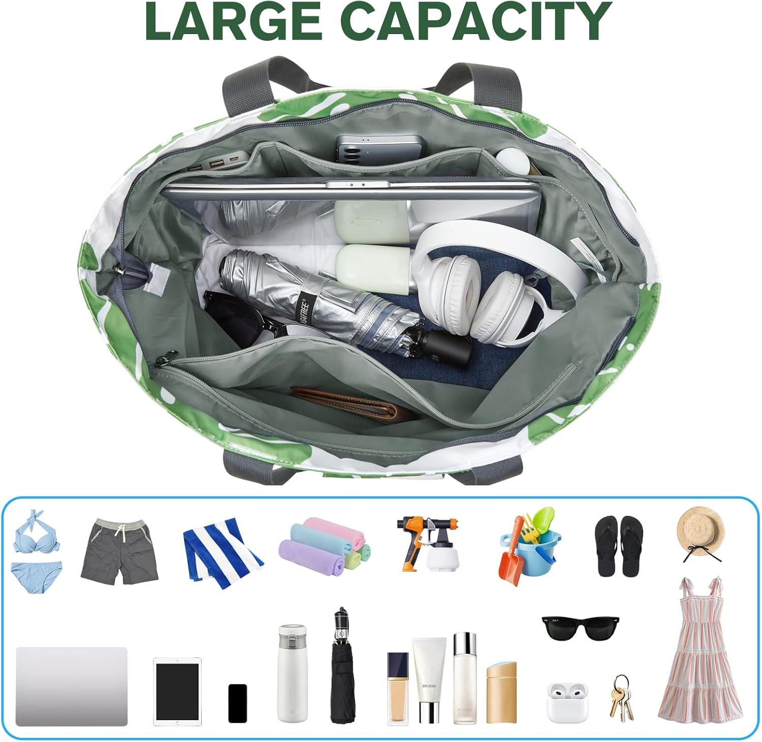 imageG4Free Beach Bag Waterproof Sandproof Beach Tote Bag Large Capacity Foldable for WomenLeaf