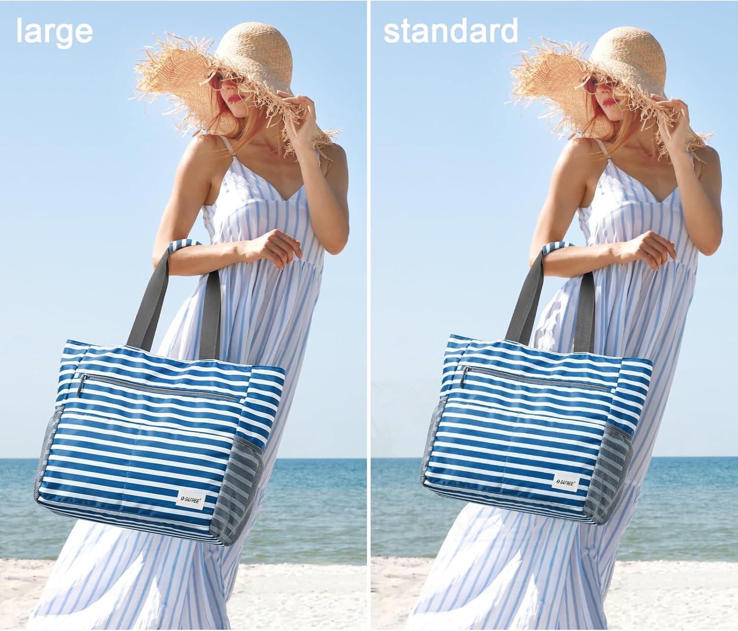 imageG4Free Beach Bag Waterproof Sandproof Beach Tote Bag Large Capacity Foldable for WomenNavy Stripe