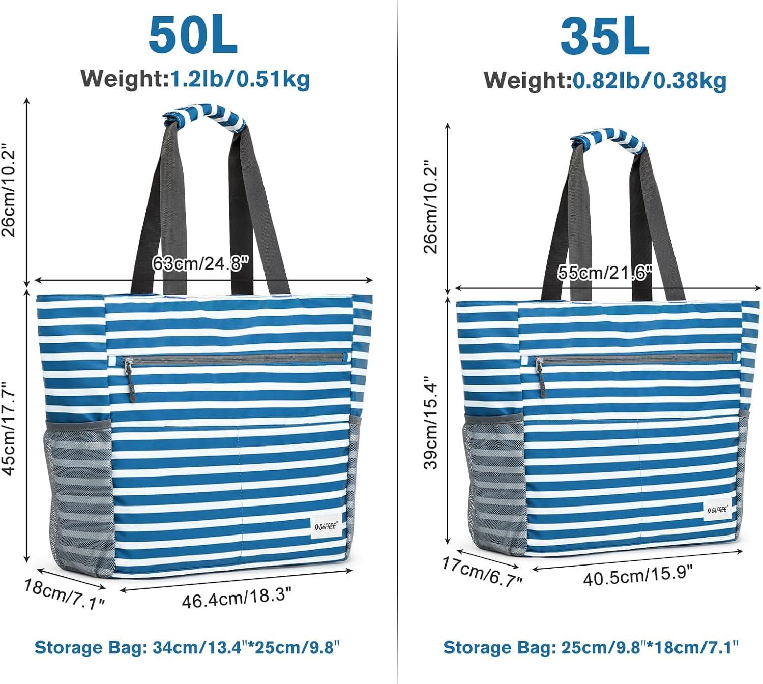 imageG4Free Beach Bag Waterproof Sandproof Beach Tote Bag Large Capacity Foldable for WomenNavy Stripe