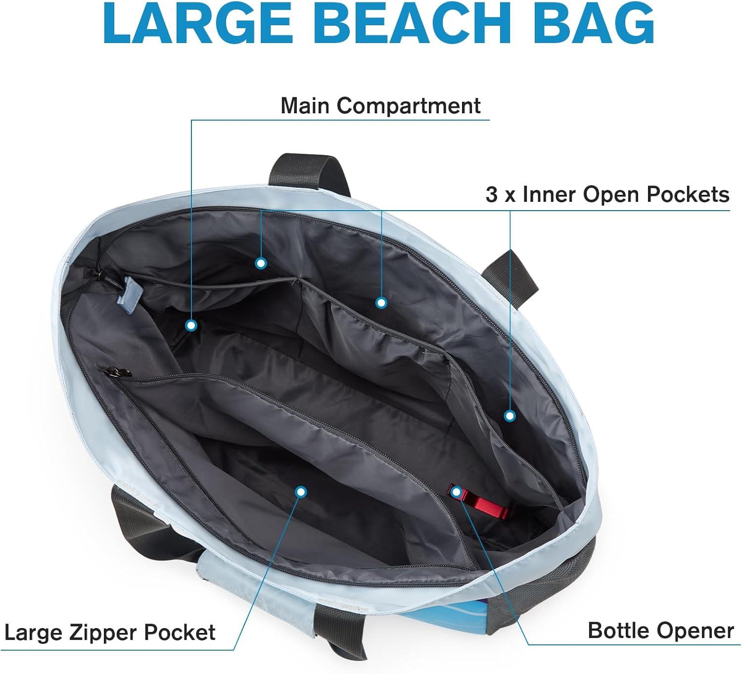 imageG4Free Beach Bag Waterproof Sandproof Beach Tote Bag Large Capacity Foldable for WomenSailboat Print