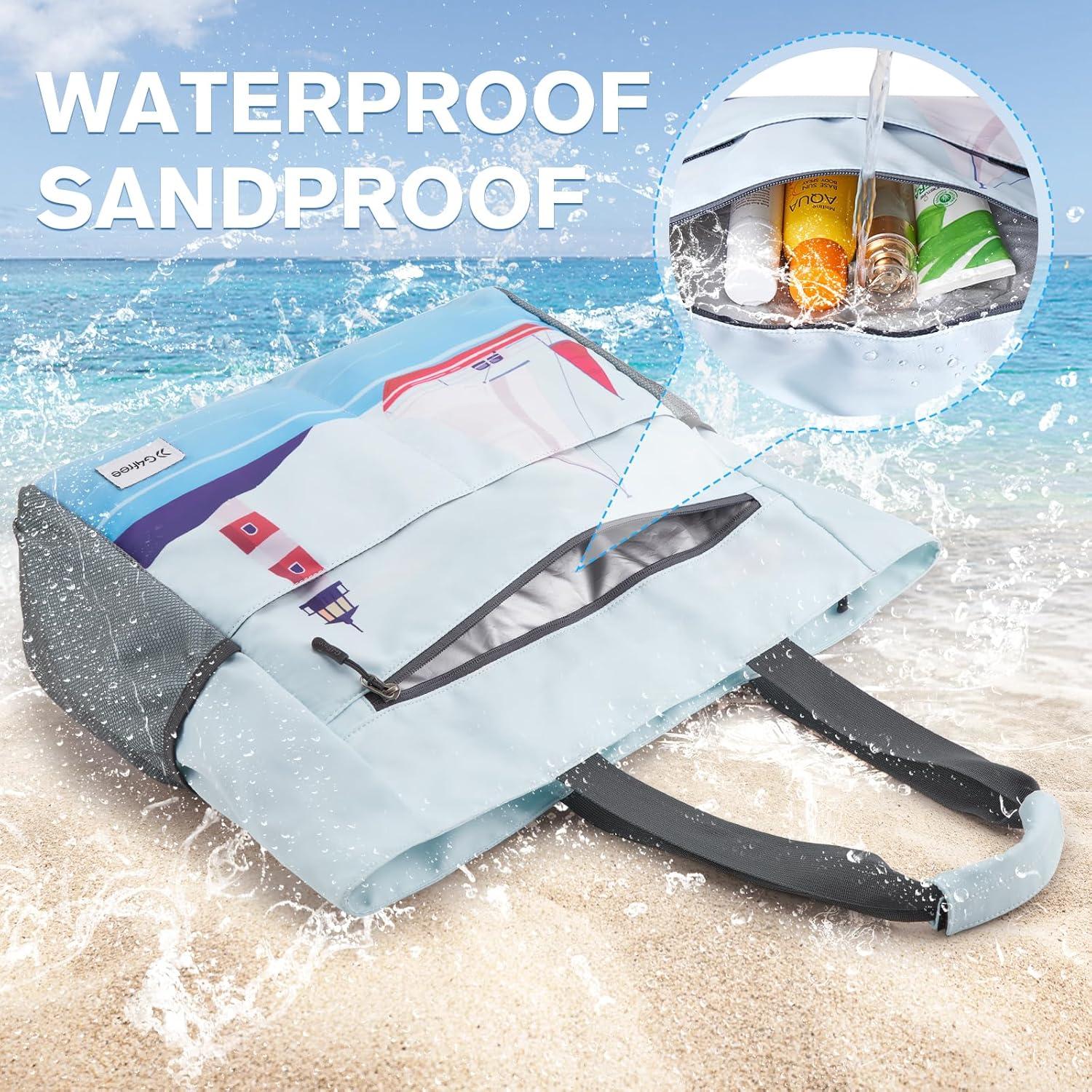 imageG4Free Beach Bag Waterproof Sandproof Beach Tote Bag Large Capacity Foldable for WomenSailboat Print