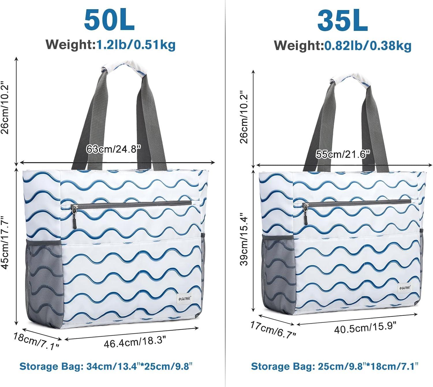 imageG4Free Beach Bag Waterproof Sandproof Beach Tote Bag Large Capacity Foldable for WomenWavy