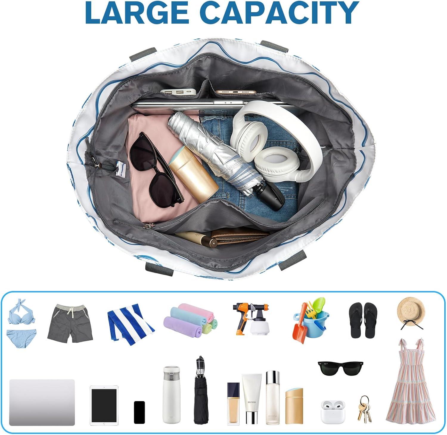 imageG4Free Beach Bag Waterproof Sandproof Beach Tote Bag Large Capacity Foldable for WomenWavy