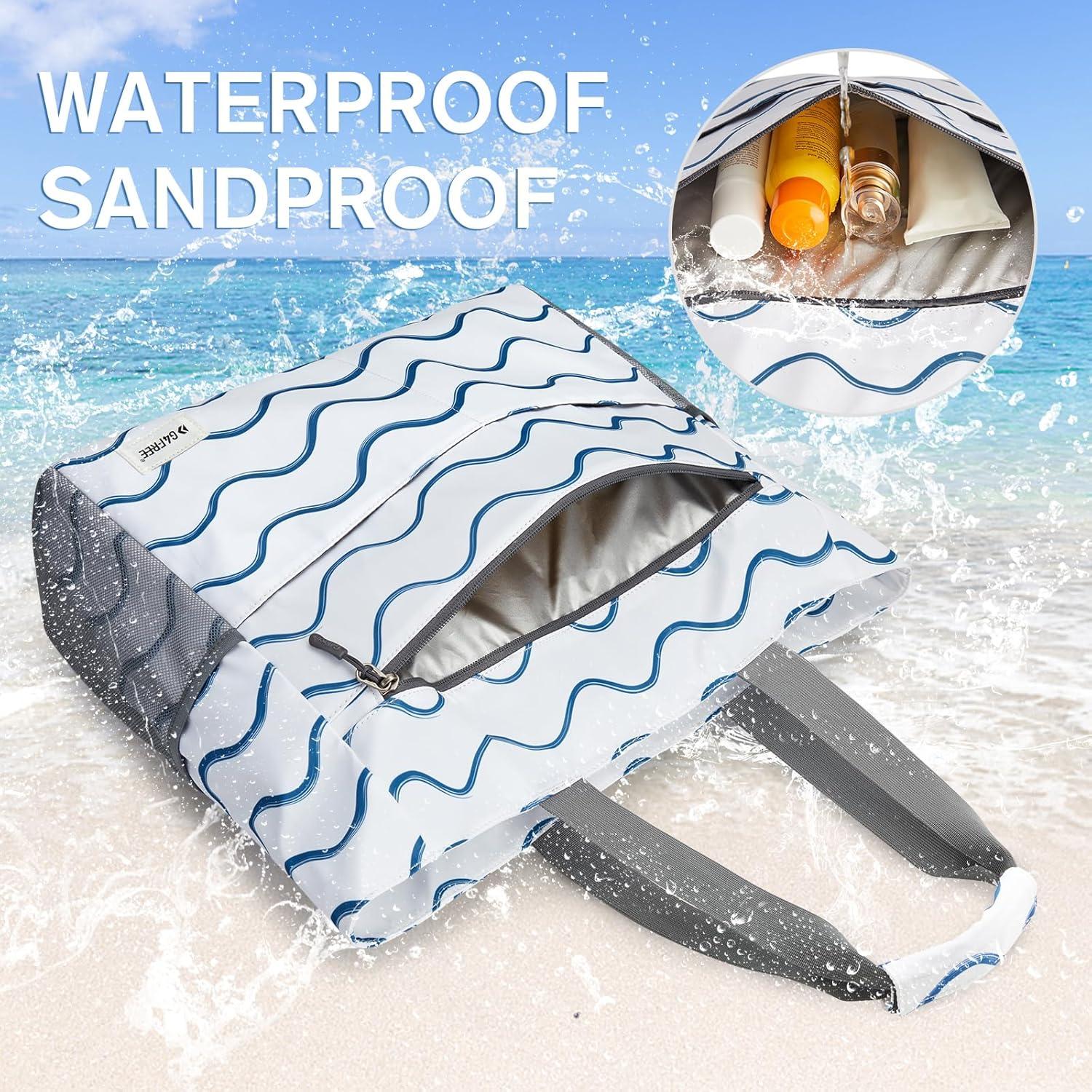 imageG4Free Beach Bag Waterproof Sandproof Beach Tote Bag Large Capacity Foldable for WomenWavy