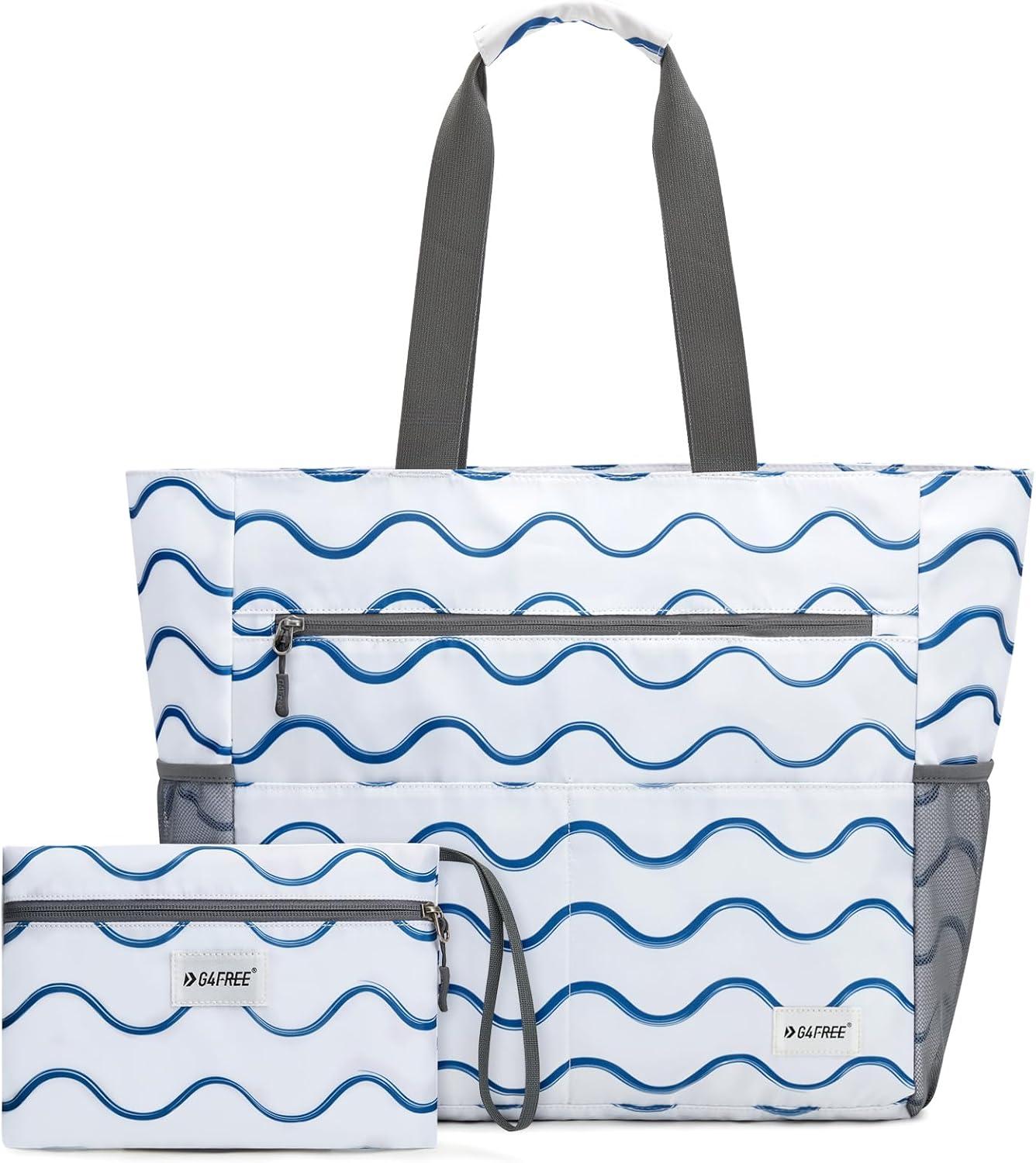 imageG4Free Beach Bag Waterproof Sandproof Beach Tote Bag Large Capacity Foldable for WomenWavy