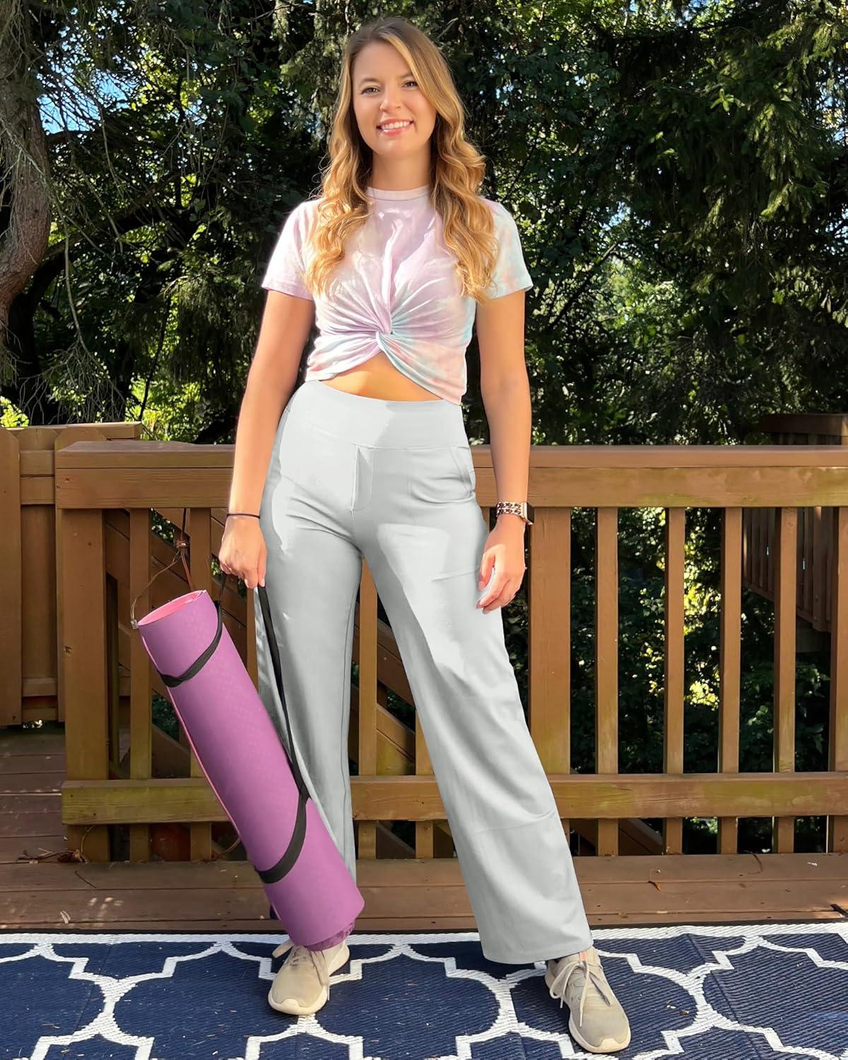 imageG4Free EverGoing Yoga Pants Women Wide Leg Pants with Pockets High Waist Stretch Dress Casual Sweatpants PetiteRegularTallLight Grey