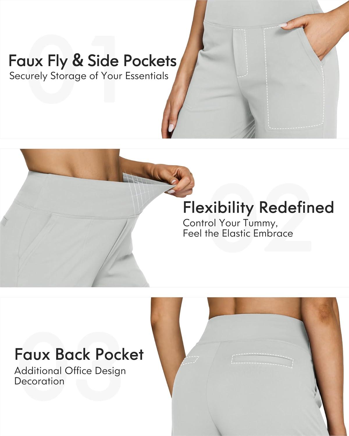 imageG4Free EverGoing Yoga Pants Women Wide Leg Pants with Pockets High Waist Stretch Dress Casual Sweatpants PetiteRegularTallLight Grey