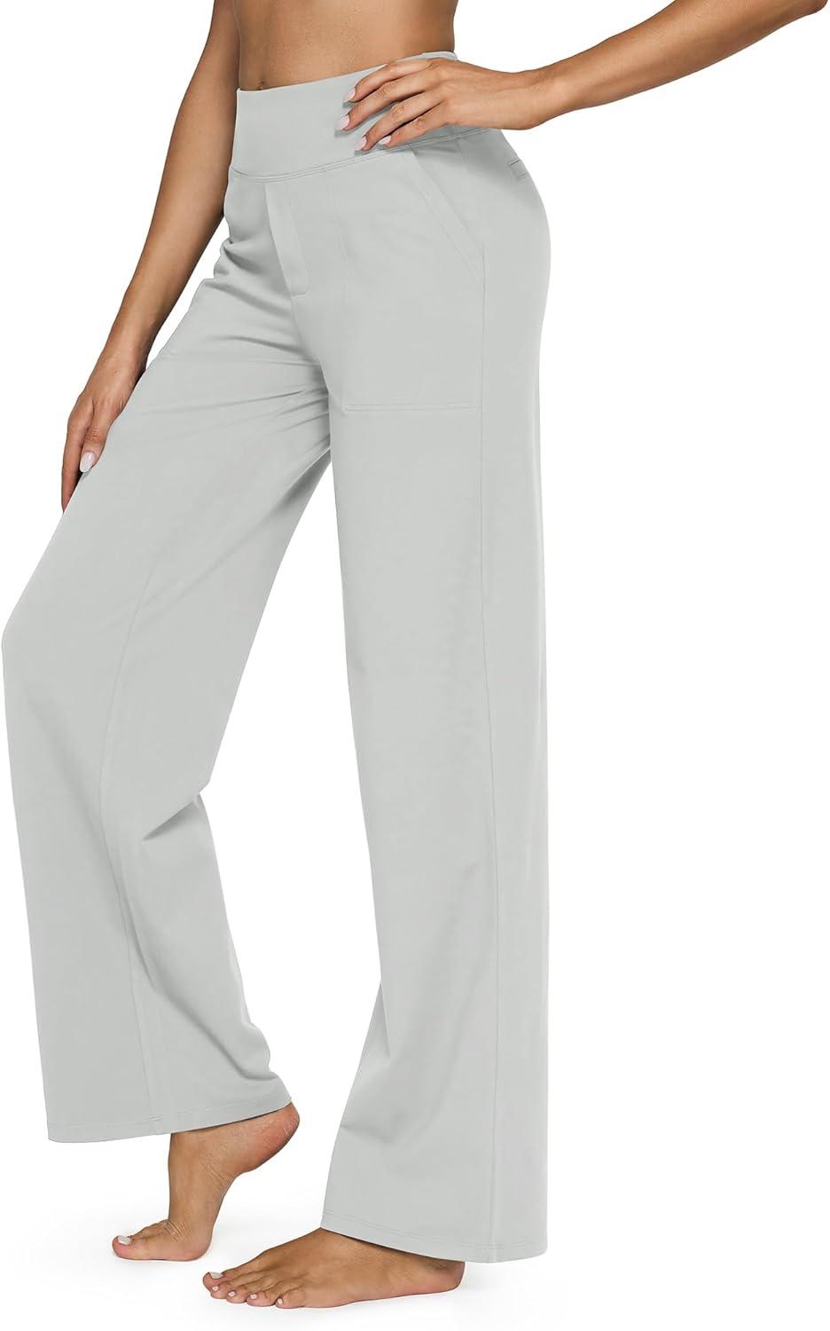 imageG4Free EverGoing Yoga Pants Women Wide Leg Pants with Pockets High Waist Stretch Dress Casual Sweatpants PetiteRegularTallLight Grey