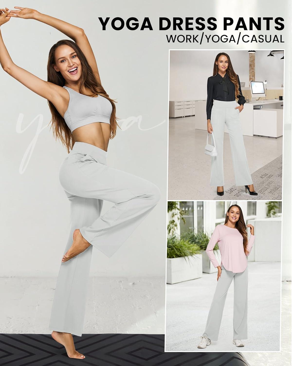 imageG4Free EverGoing Yoga Pants Women Wide Leg Pants with Pockets High Waist Stretch Dress Casual Sweatpants PetiteRegularTallLight Grey
