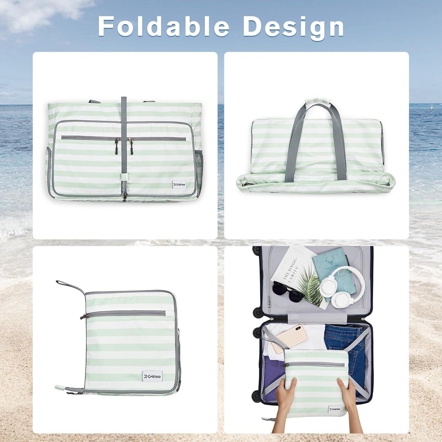 imageG4Free Large Beach Bag Foldable Tote with Zipper Waterproof Sandproof Pool BagLight Green
