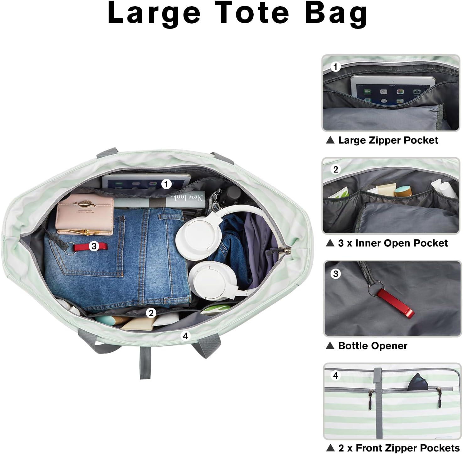 imageG4Free Large Beach Bag Foldable Tote with Zipper Waterproof Sandproof Pool BagLight Green