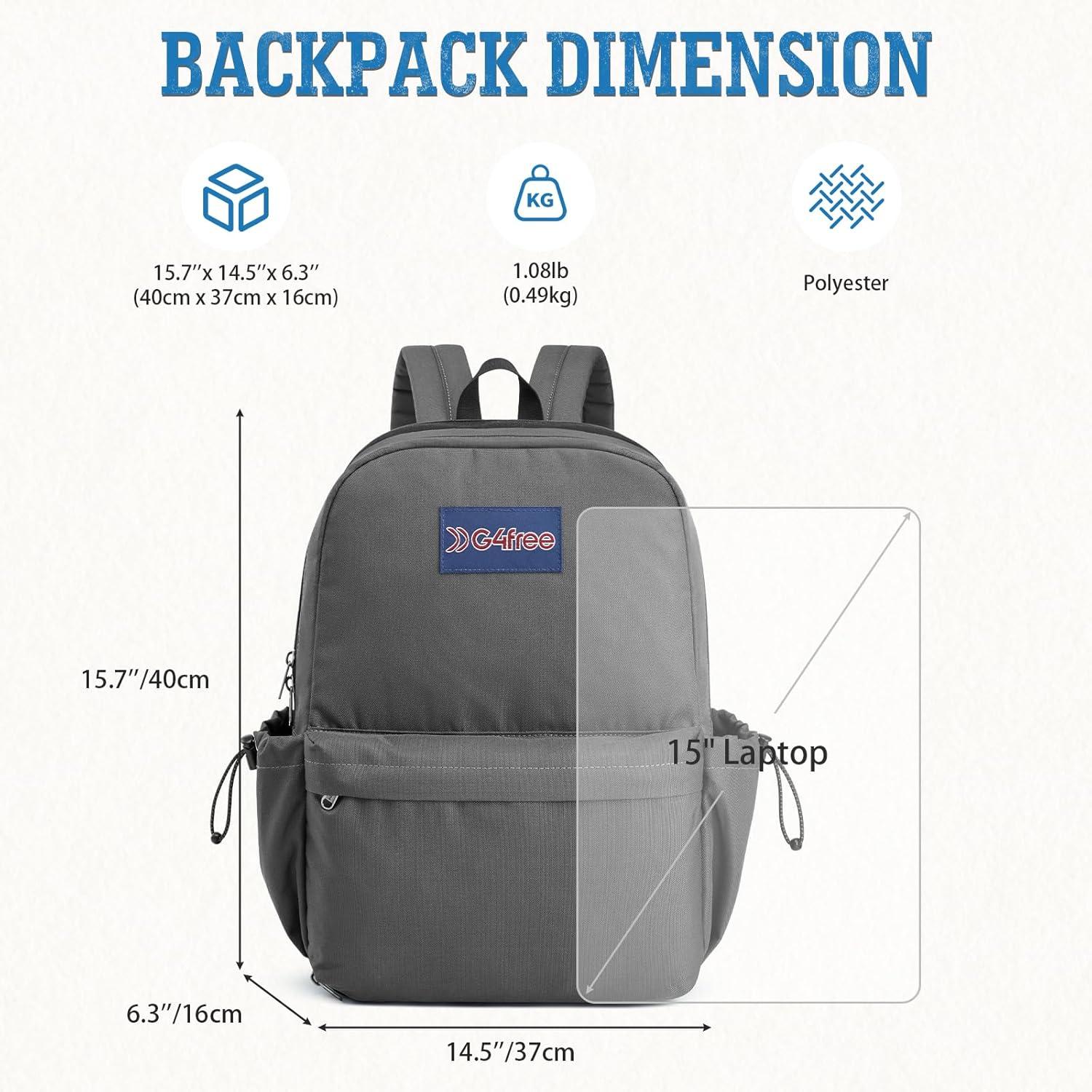 imageG4Free School Backpack Lightweight Bookbag with Laptop Compartment Multiple Pockets Backpack for College Sport TravelBlackGrey