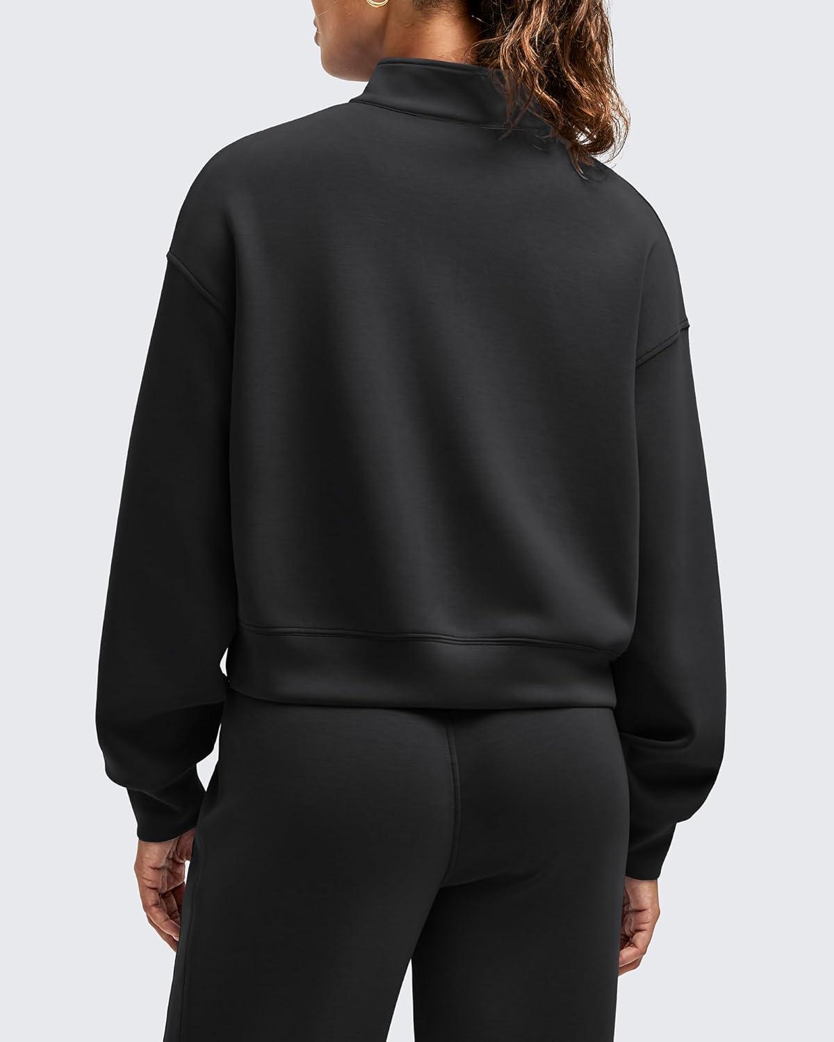 imageG4Free Smoofit Modal Soft Womens HalfZip Pullover Mock Neck Long Sleeve Sweatshirts with Side SlitsBlack