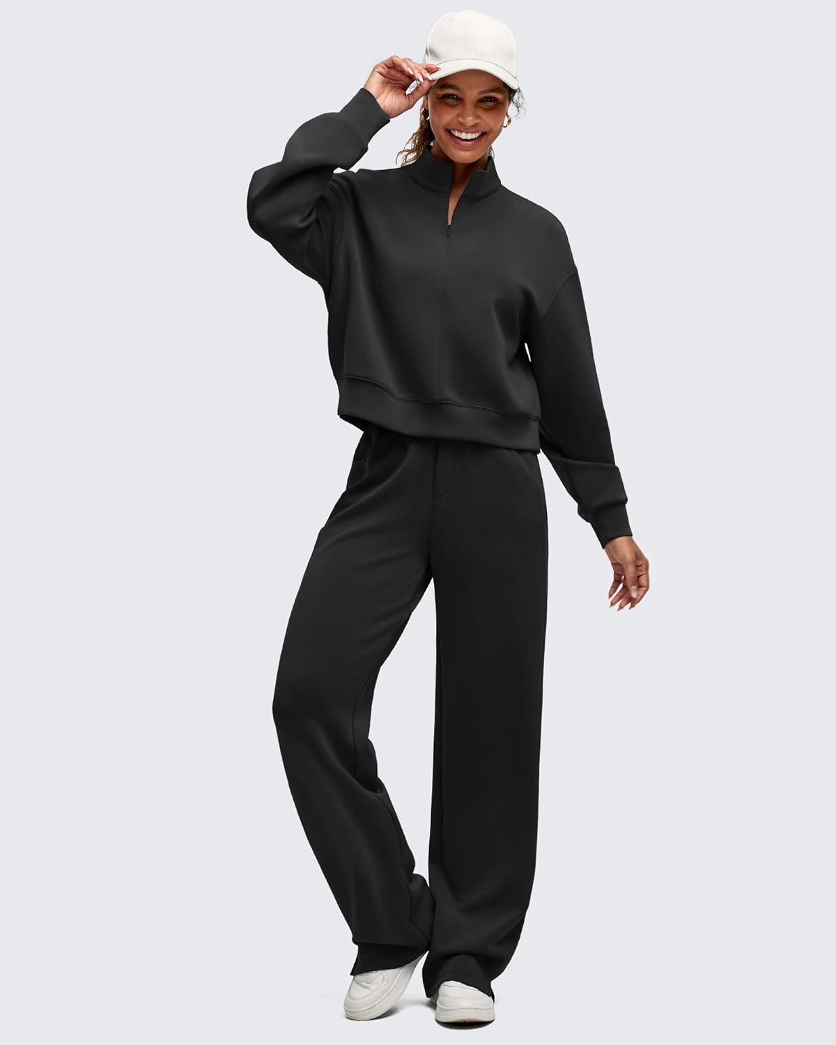imageG4Free Smoofit Modal Soft Womens HalfZip Pullover Mock Neck Long Sleeve Sweatshirts with Side SlitsBlack