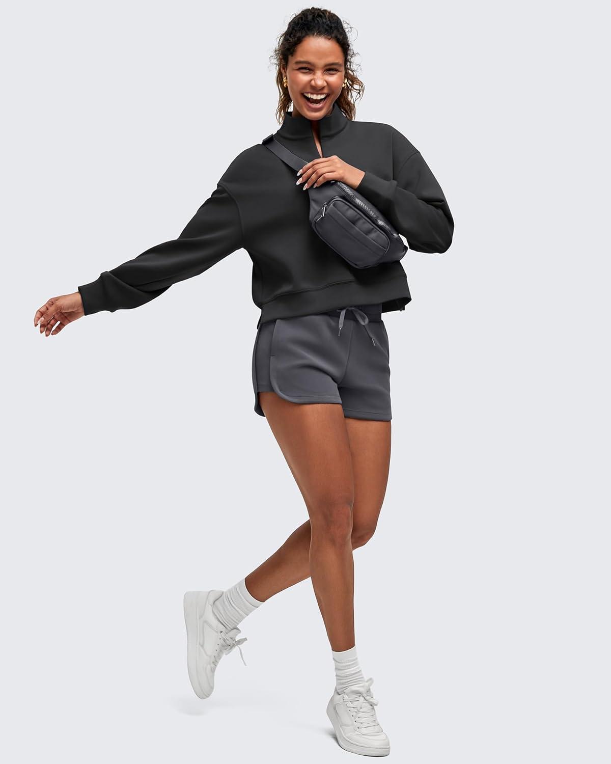 imageG4Free Smoofit Modal Soft Womens HalfZip Pullover Mock Neck Long Sleeve Sweatshirts with Side SlitsBlack