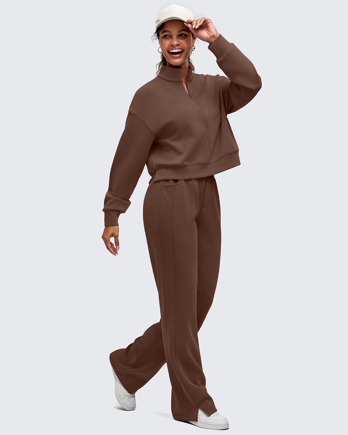 imageG4Free Smoofit Modal Soft Womens HalfZip Pullover Mock Neck Long Sleeve Sweatshirts with Side SlitsCoffee Brown
