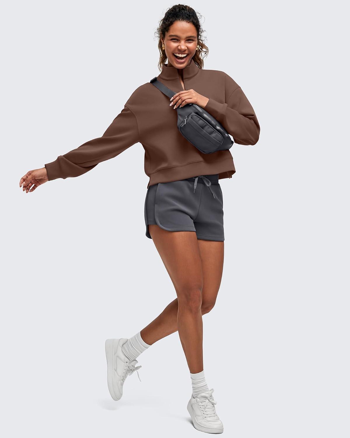 imageG4Free Smoofit Modal Soft Womens HalfZip Pullover Mock Neck Long Sleeve Sweatshirts with Side SlitsCoffee Brown