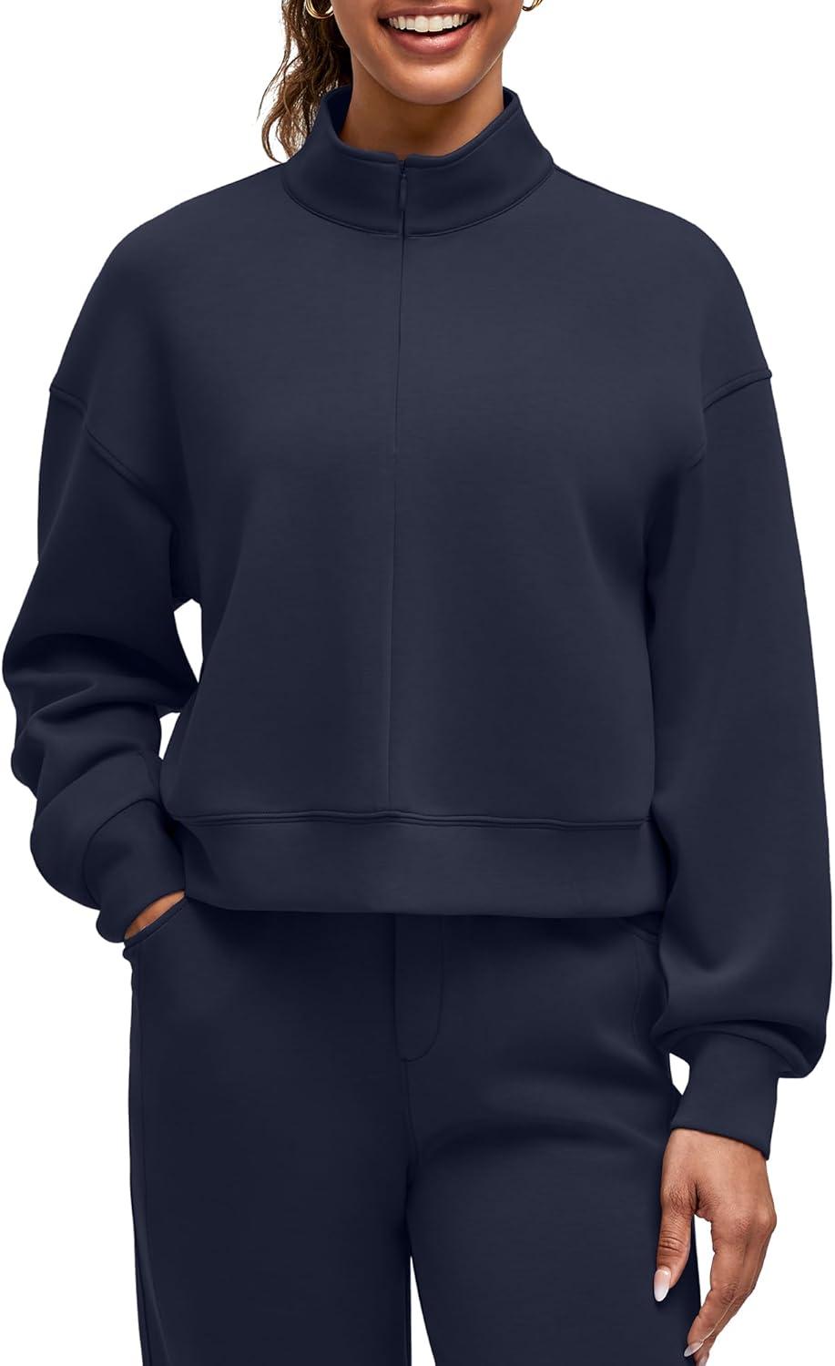 imageG4Free Smoofit Modal Soft Womens HalfZip Pullover Mock Neck Long Sleeve Sweatshirts with Side SlitsDark Navy