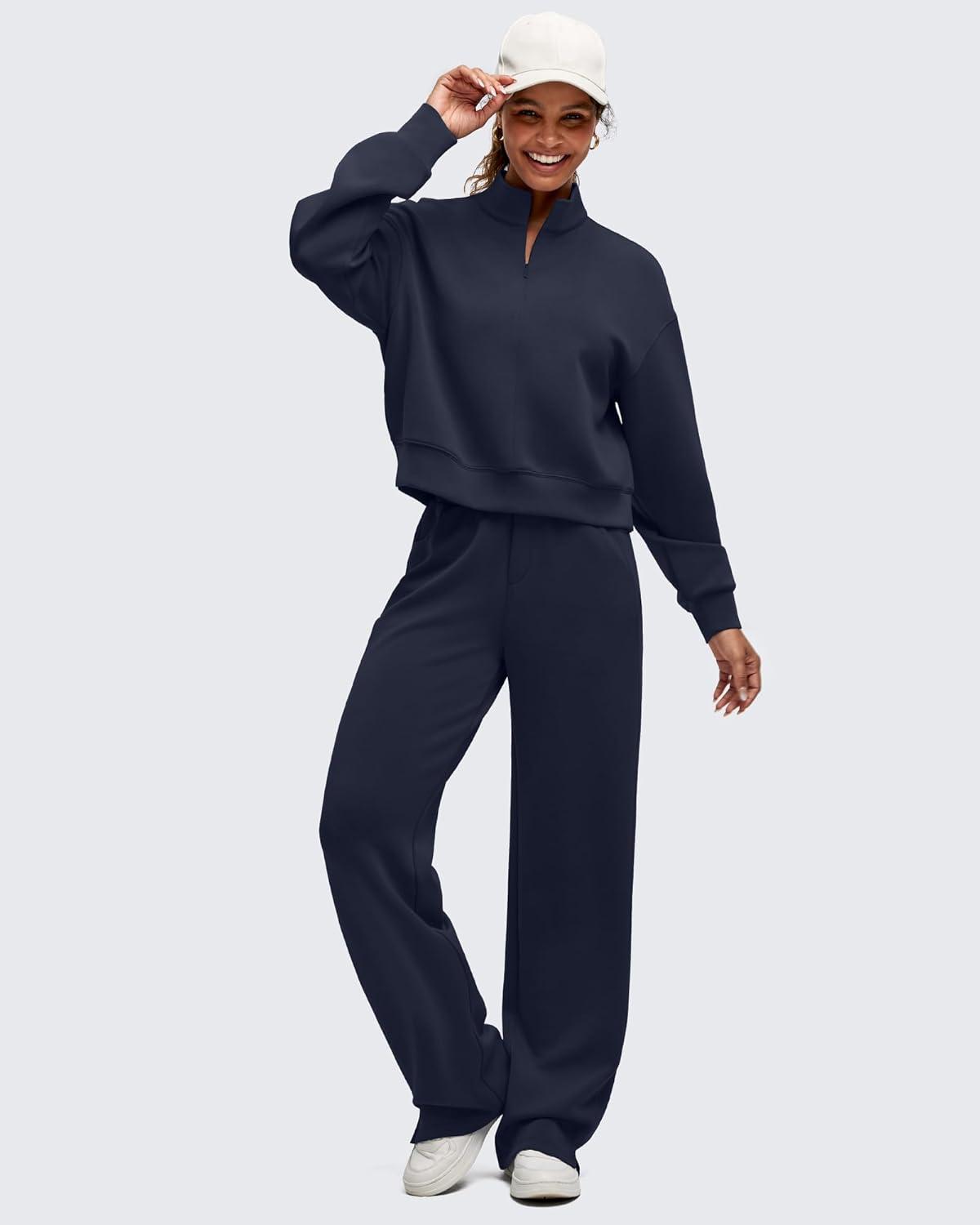 imageG4Free Smoofit Modal Soft Womens HalfZip Pullover Mock Neck Long Sleeve Sweatshirts with Side SlitsDark Navy