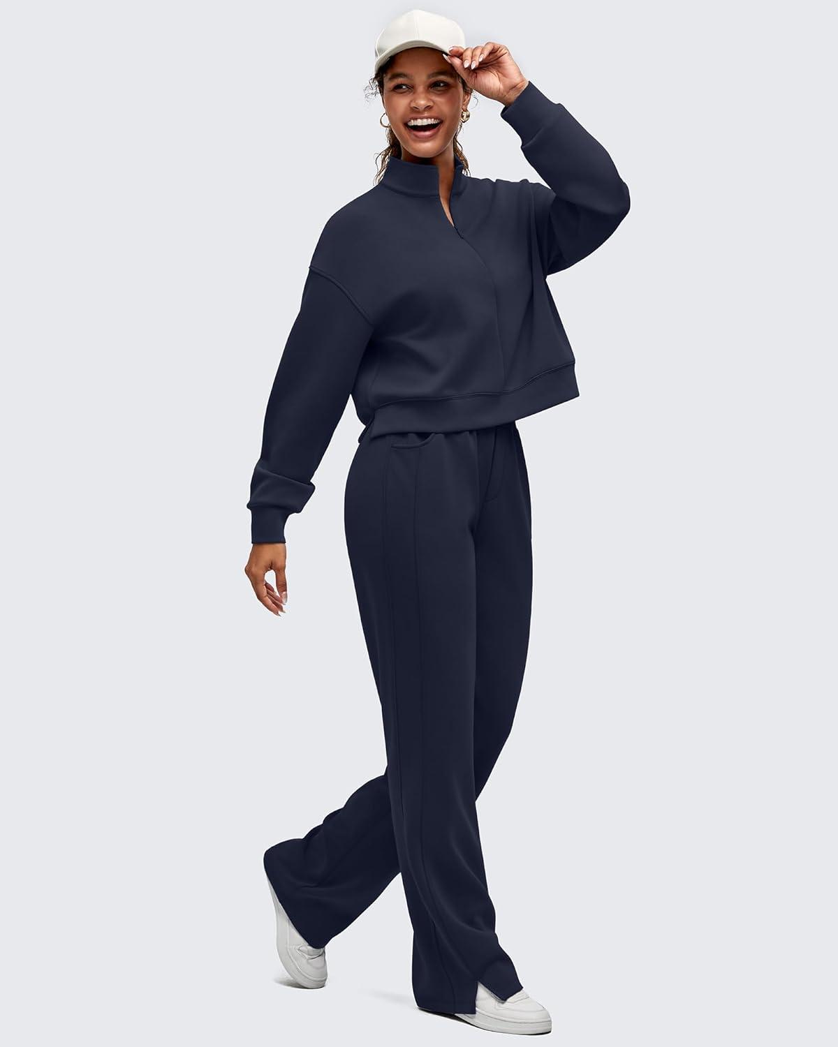 imageG4Free Smoofit Modal Soft Womens HalfZip Pullover Mock Neck Long Sleeve Sweatshirts with Side SlitsDark Navy