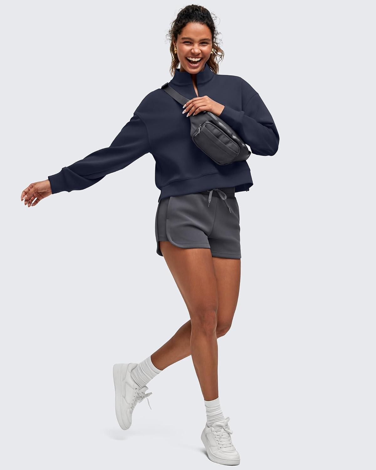 imageG4Free Smoofit Modal Soft Womens HalfZip Pullover Mock Neck Long Sleeve Sweatshirts with Side SlitsDark Navy