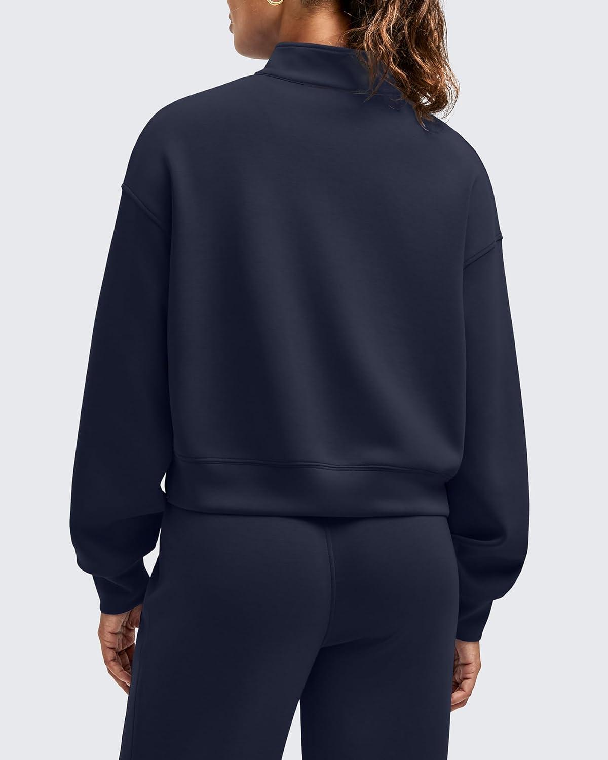 imageG4Free Smoofit Modal Soft Womens HalfZip Pullover Mock Neck Long Sleeve Sweatshirts with Side SlitsDark Navy
