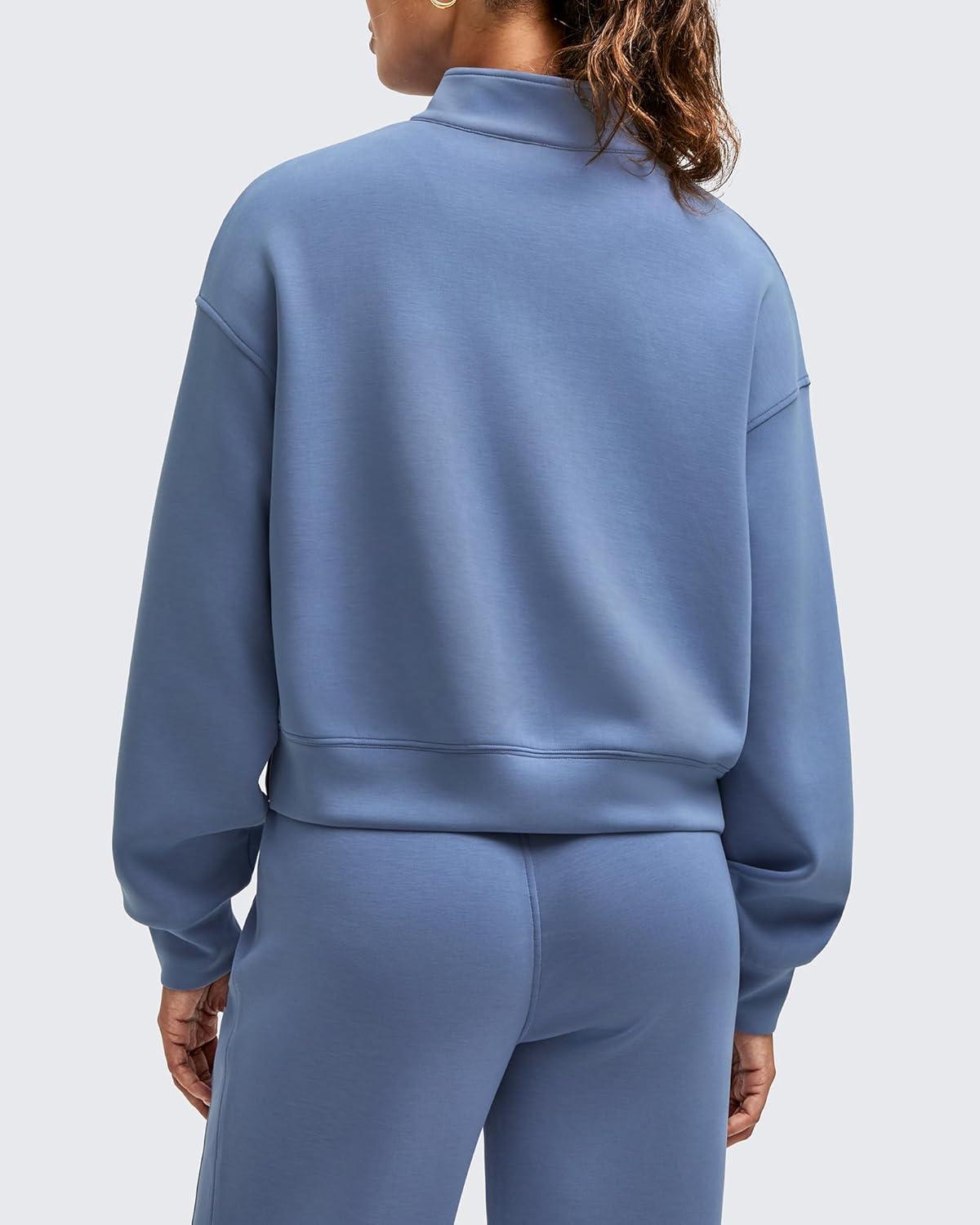 imageG4Free Smoofit Modal Soft Womens HalfZip Pullover Mock Neck Long Sleeve Sweatshirts with Side SlitsDenim Blue