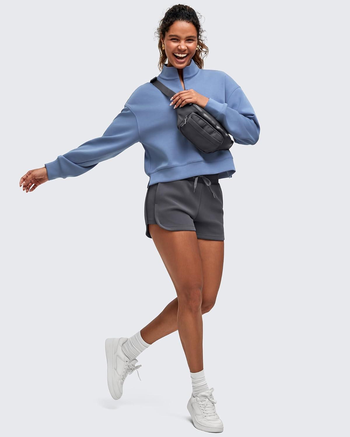 imageG4Free Smoofit Modal Soft Womens HalfZip Pullover Mock Neck Long Sleeve Sweatshirts with Side SlitsDenim Blue