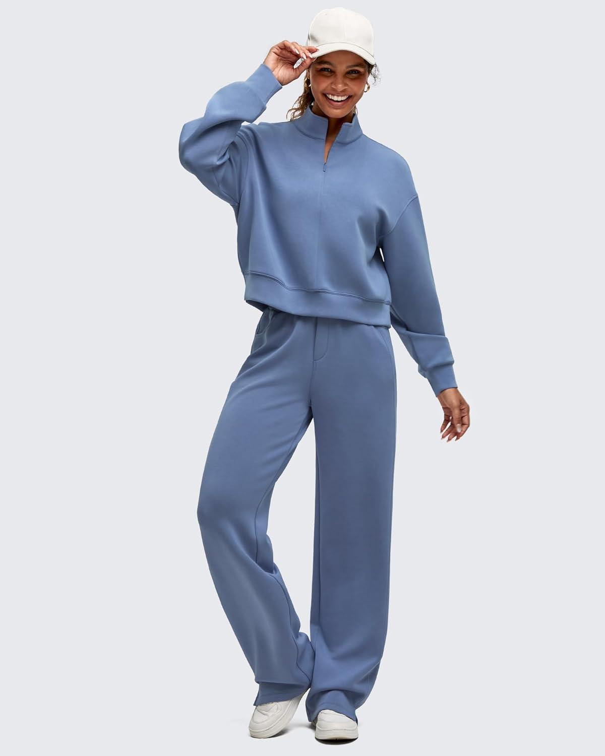 imageG4Free Smoofit Modal Soft Womens HalfZip Pullover Mock Neck Long Sleeve Sweatshirts with Side SlitsDenim Blue