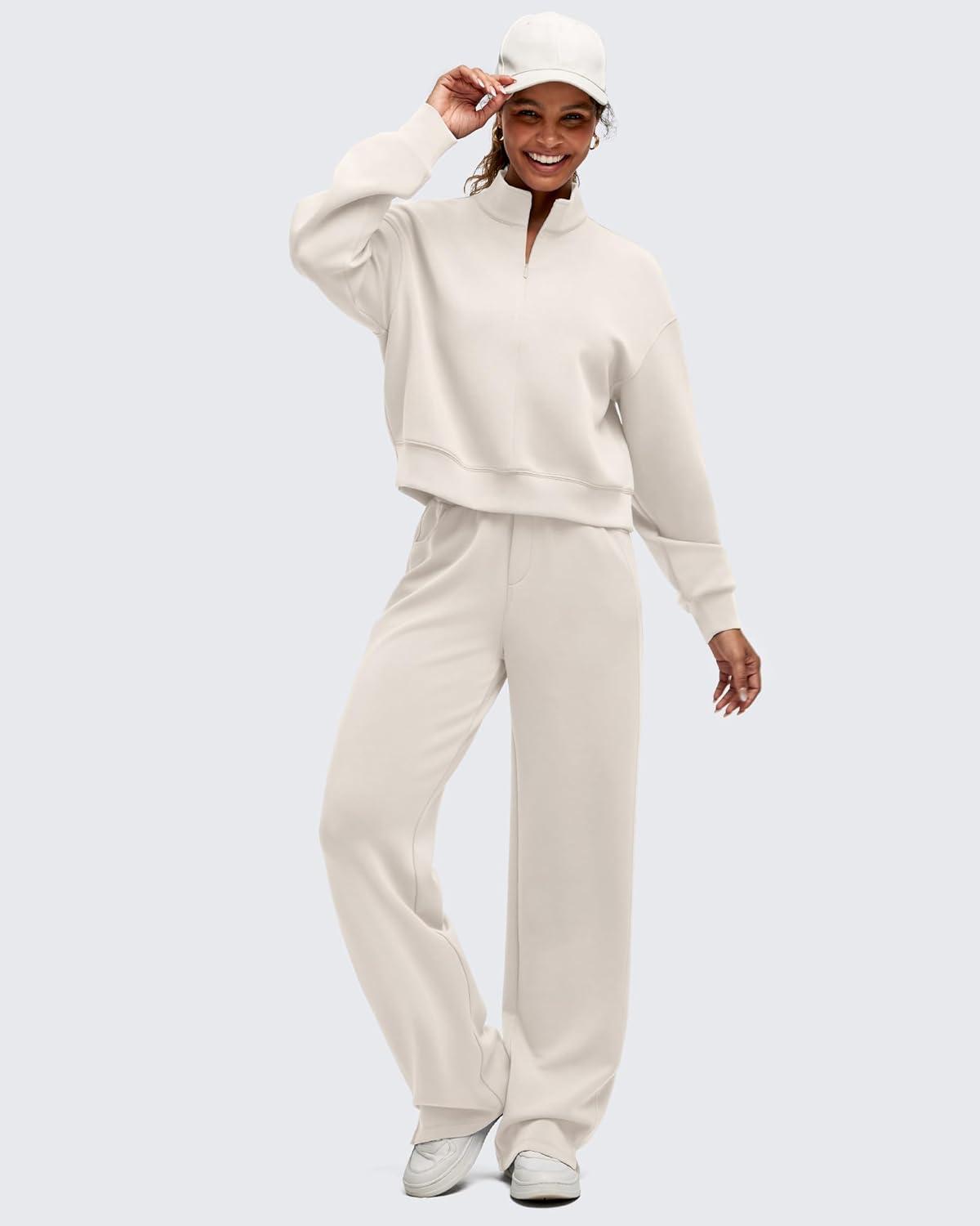 imageG4Free Smoofit Modal Soft Womens HalfZip Pullover Mock Neck Long Sleeve Sweatshirts with Side SlitsIvory