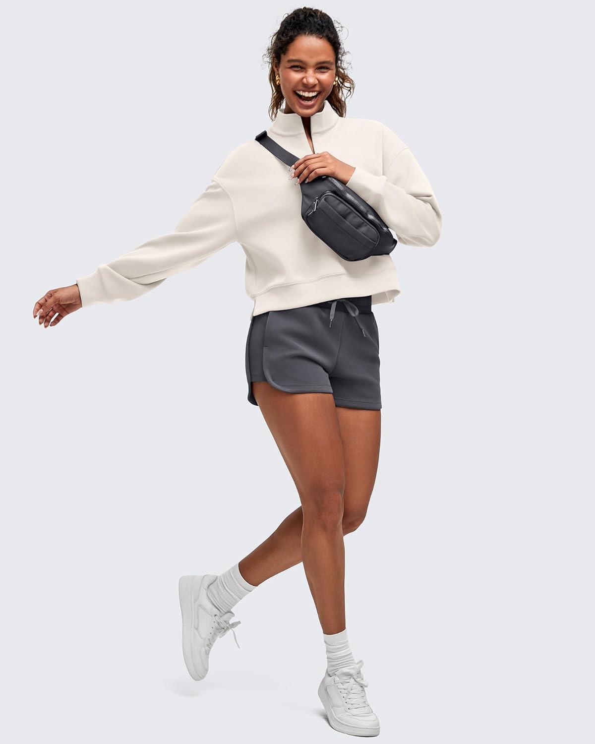 imageG4Free Smoofit Modal Soft Womens HalfZip Pullover Mock Neck Long Sleeve Sweatshirts with Side SlitsIvory