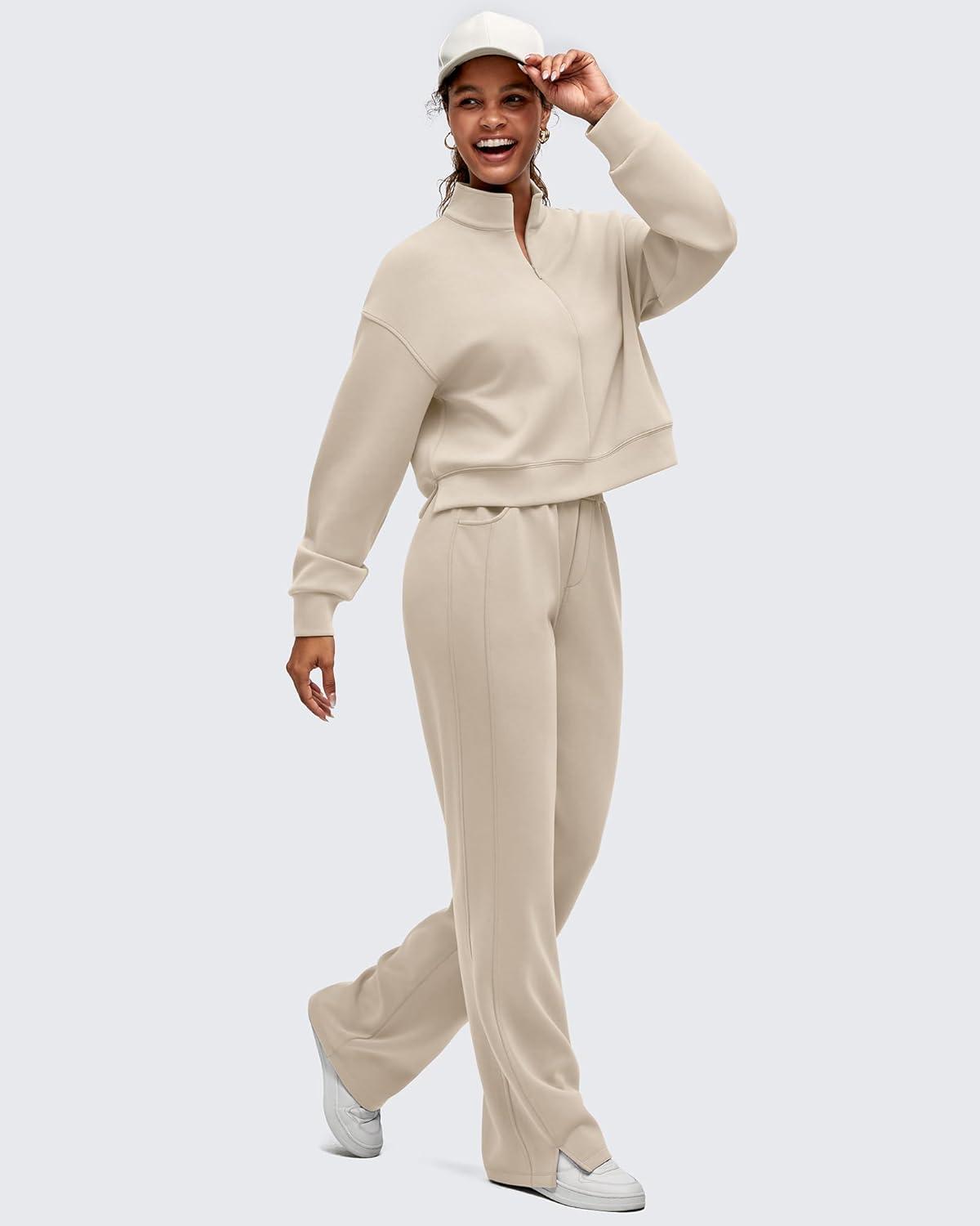 imageG4Free Smoofit Modal Soft Womens HalfZip Pullover Mock Neck Long Sleeve Sweatshirts with Side SlitsLight Khaki