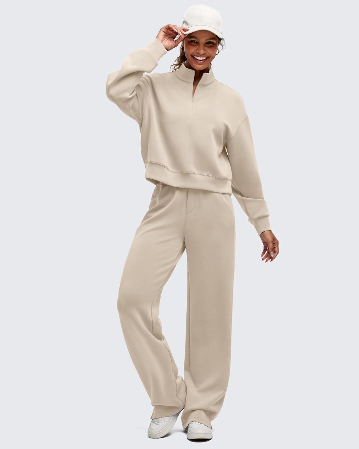 imageG4Free Smoofit Modal Soft Womens HalfZip Pullover Mock Neck Long Sleeve Sweatshirts with Side SlitsLight Khaki