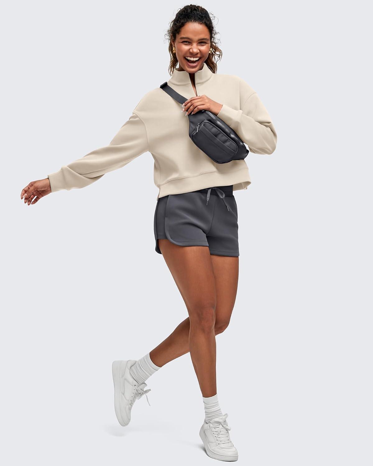 imageG4Free Smoofit Modal Soft Womens HalfZip Pullover Mock Neck Long Sleeve Sweatshirts with Side SlitsLight Khaki