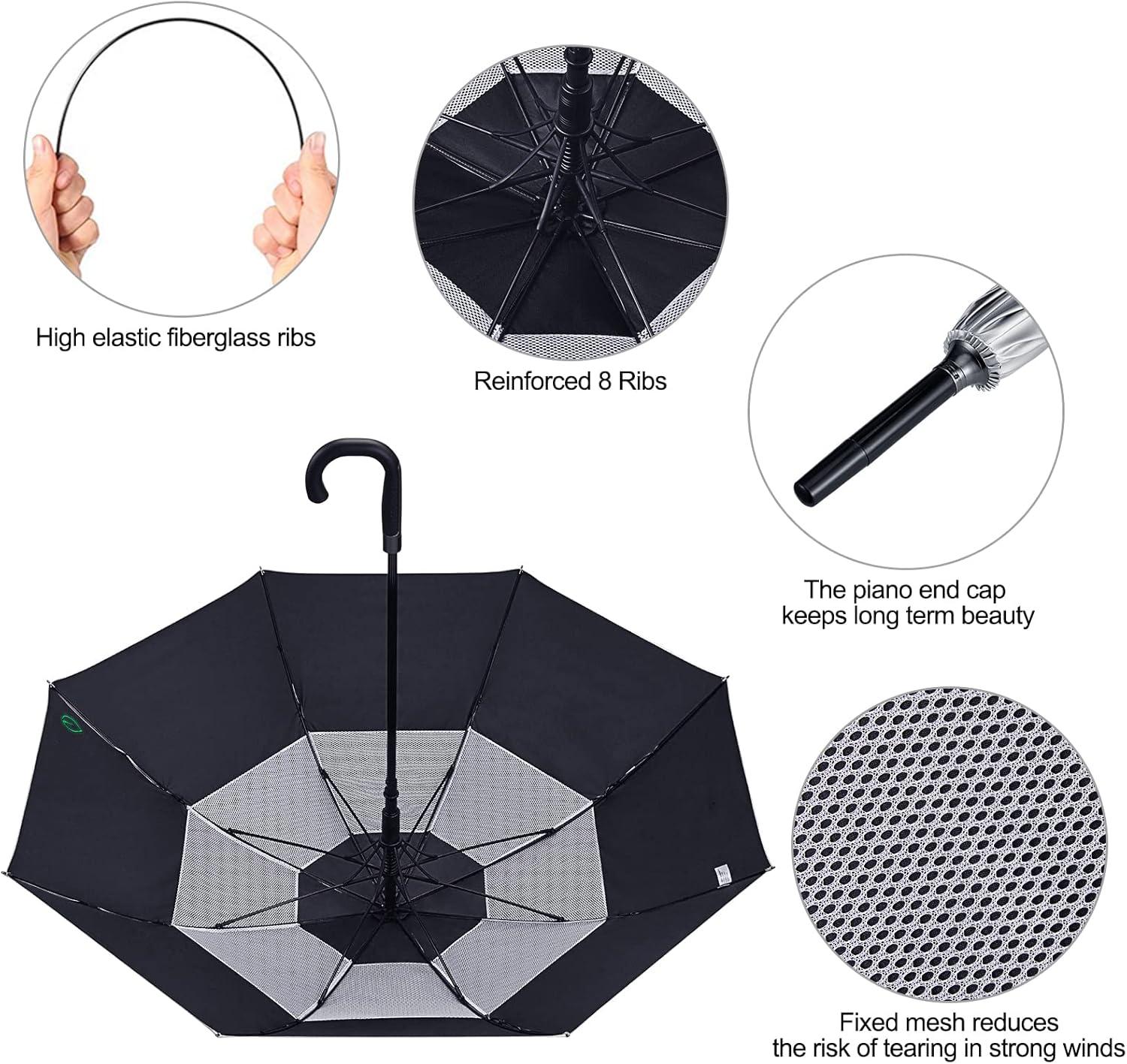 imageG4Free UPF 50 52 Inch UV Protection Umbrella Automatic Open Hook Handle J Stick Golf Umbrellas for Rain Sun amp Wind ProtectionSilverBlack