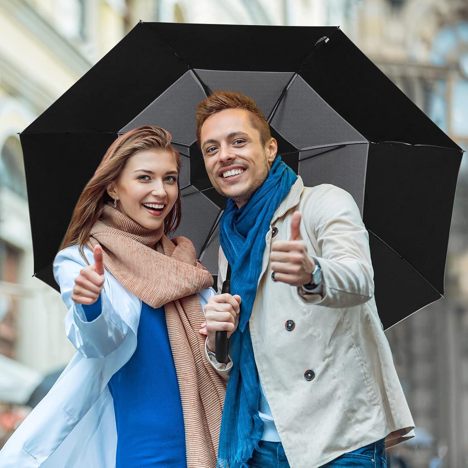 imageG4Free UPF 50 52 Inch UV Protection Umbrella Automatic Open Hook Handle J Stick Golf Umbrellas for Rain Sun amp Wind ProtectionSilverBlack