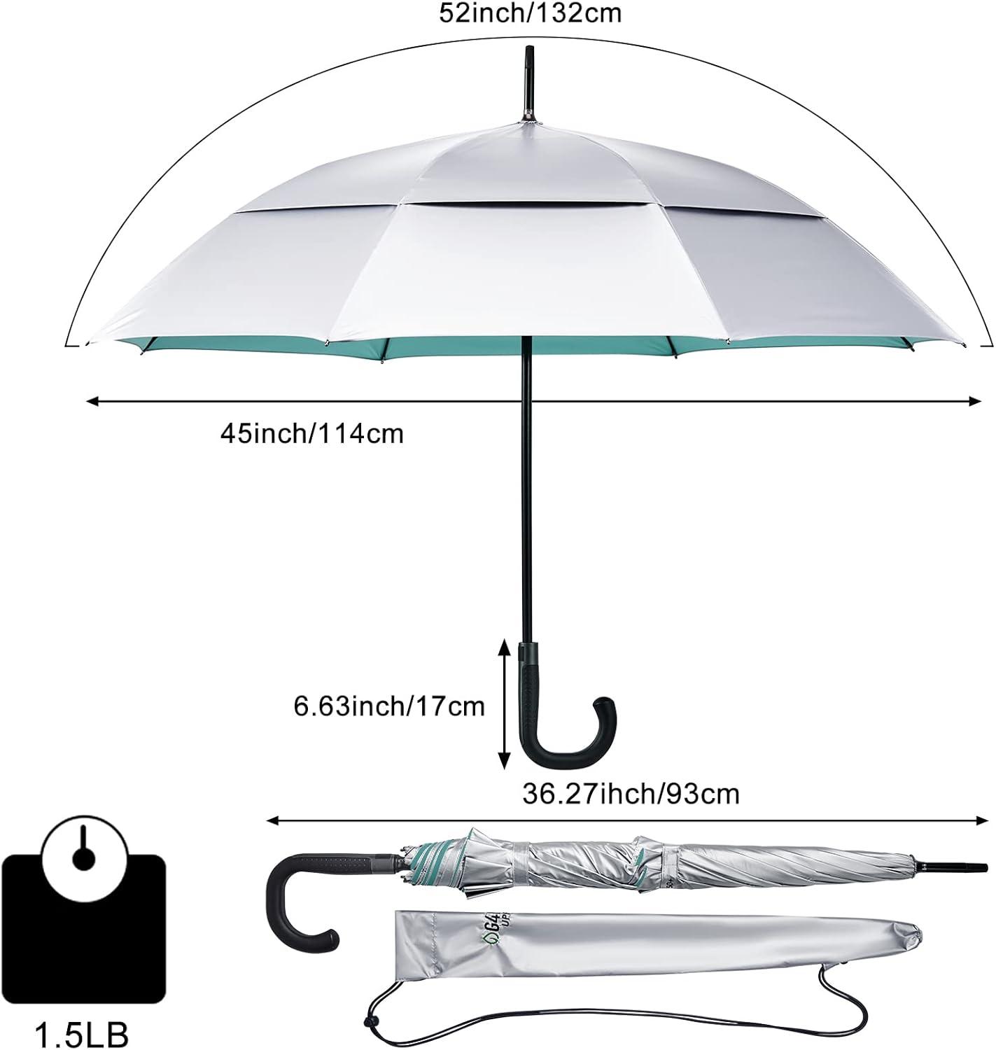 imageG4Free UPF 50 52 Inch UV Protection Umbrella Automatic Open Hook Handle J Stick Golf Umbrellas for Rain Sun amp Wind ProtectionSilverBlue