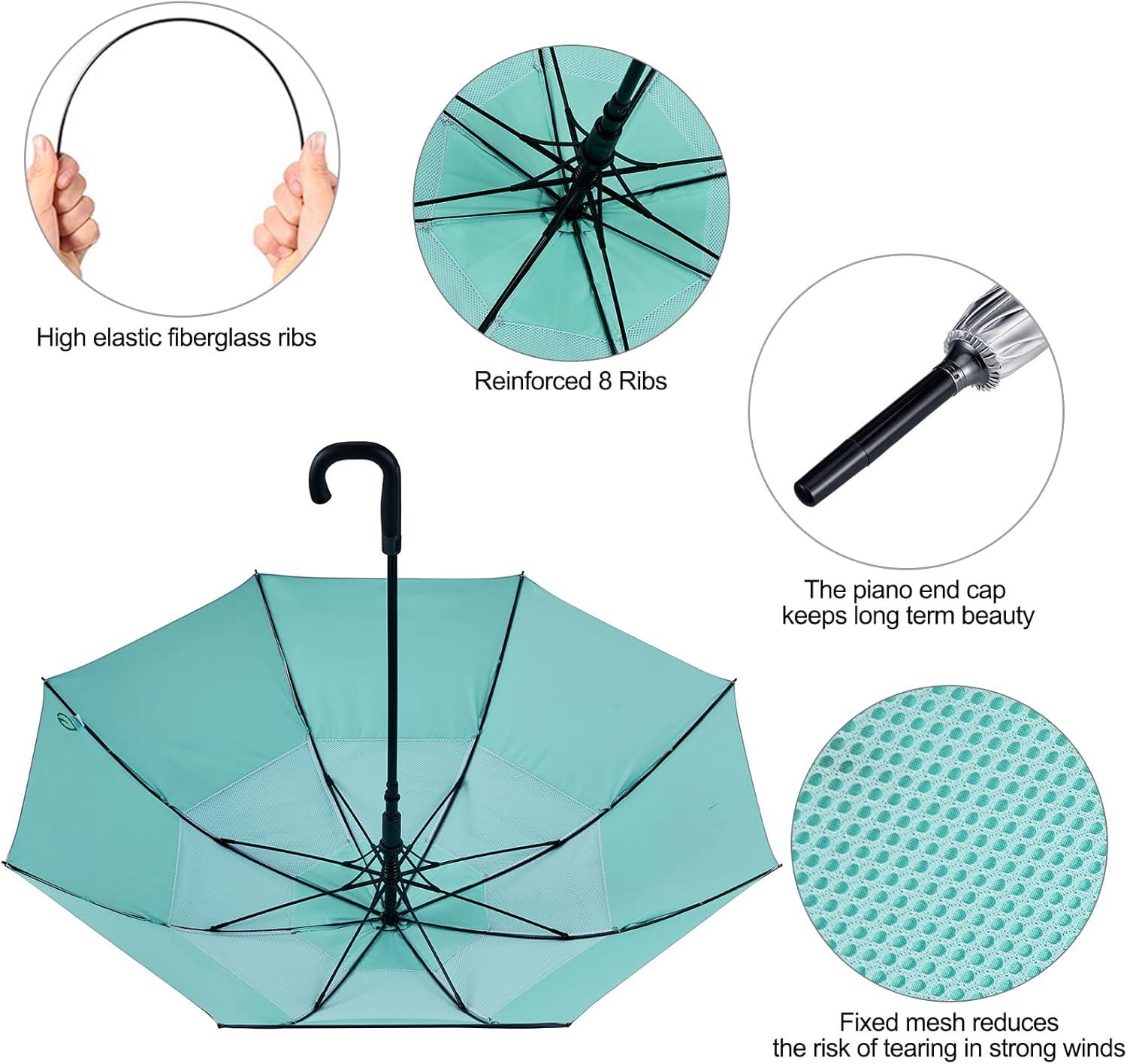imageG4Free UPF 50 52 Inch UV Protection Umbrella Automatic Open Hook Handle J Stick Golf Umbrellas for Rain Sun amp Wind ProtectionSilverBlue