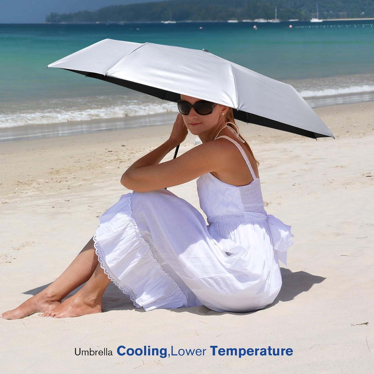 imageG4Free UPF 50 UV Protection Large Travel Umbrella 46 Inch Double Layer Auto Open Close Windproof Sun Blocking UmbrellaBlack