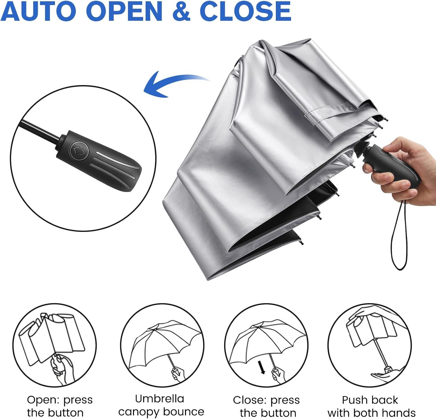 imageG4Free UPF 50 UV Protection Large Travel Umbrella 46 Inch Double Layer Auto Open Close Windproof Sun Blocking UmbrellaBlack