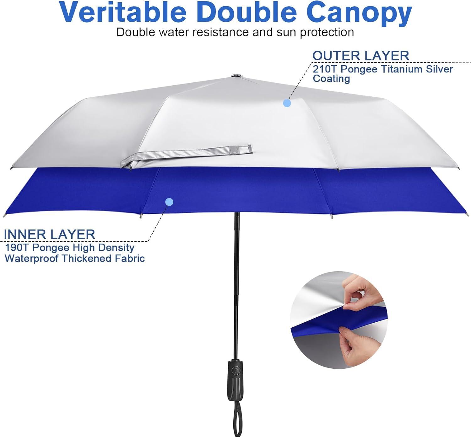 imageG4Free UPF 50 UV Protection Large Travel Umbrella 46 Inch Double Layer Auto Open Close Windproof Sun Blocking UmbrellaBlue