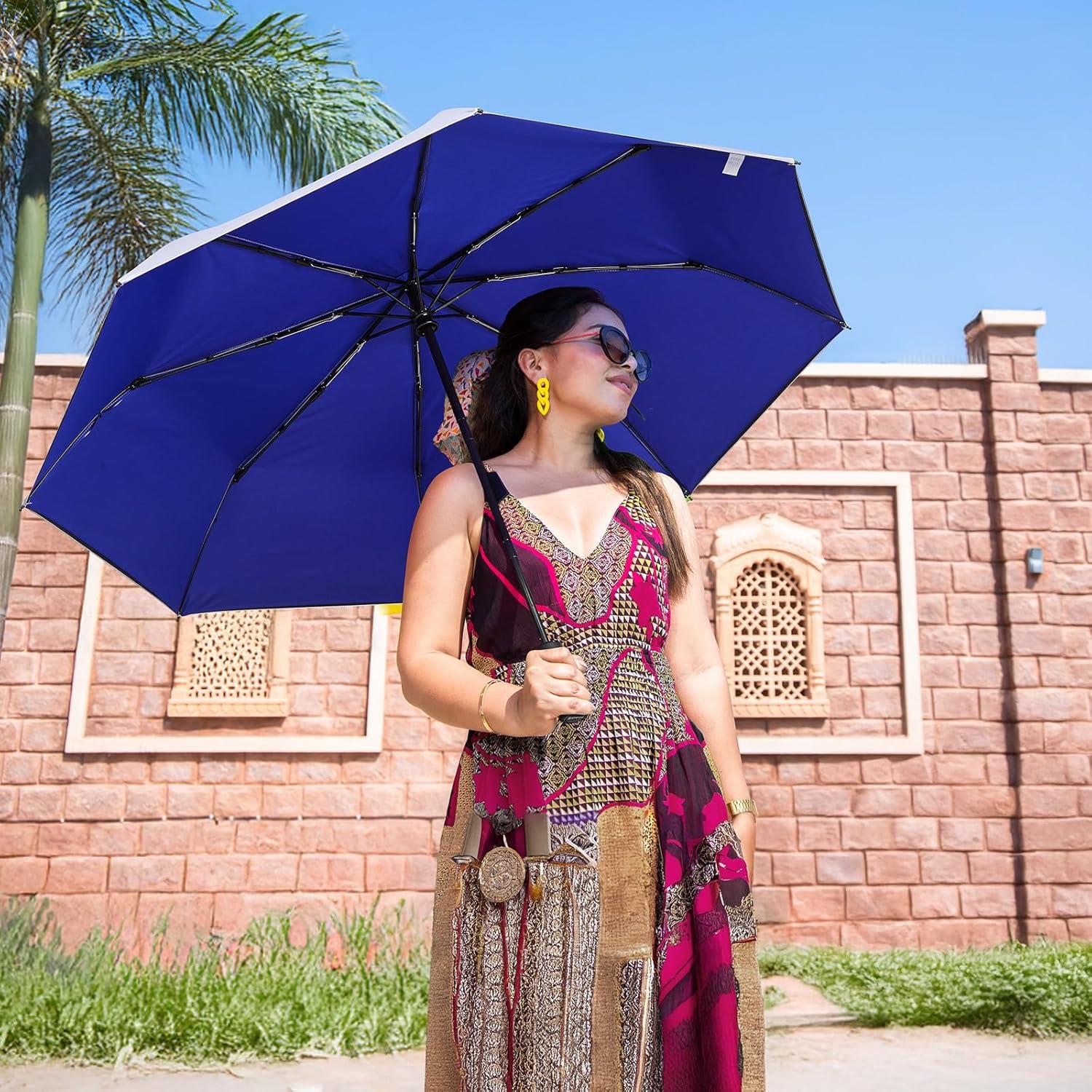 imageG4Free UPF 50 UV Protection Large Travel Umbrella 46 Inch Double Layer Auto Open Close Windproof Sun Blocking UmbrellaBlue