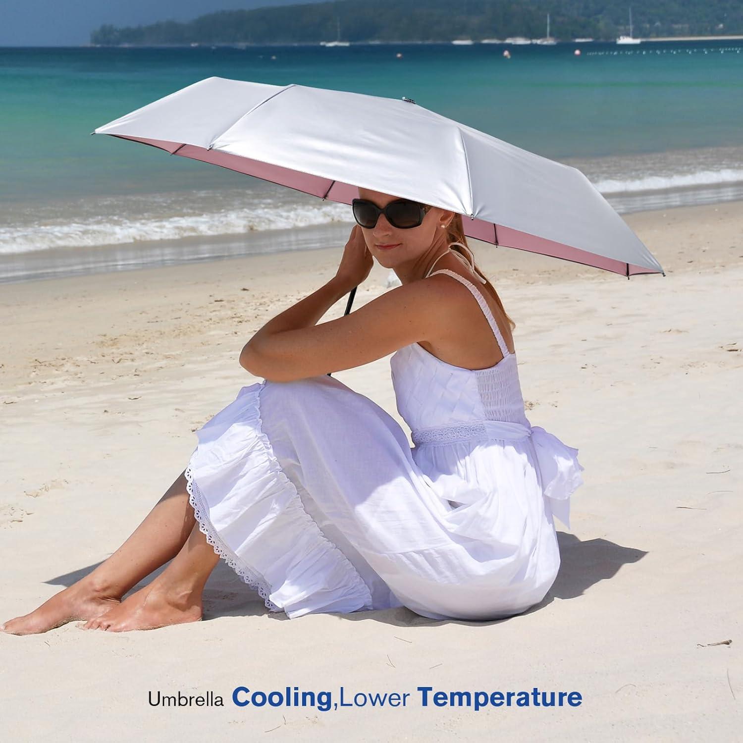 imageG4Free UPF 50 UV Protection Large Travel Umbrella 46 Inch Double Layer Auto Open Close Windproof Sun Blocking UmbrellaPink