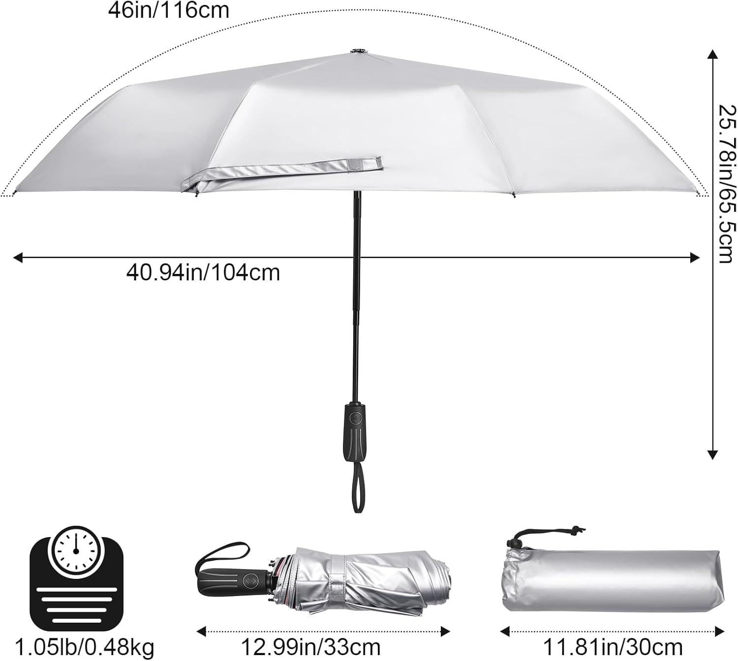 imageG4Free UPF 50 UV Protection Large Travel Umbrella 46 Inch Double Layer Auto Open Close Windproof Sun Blocking UmbrellaPink