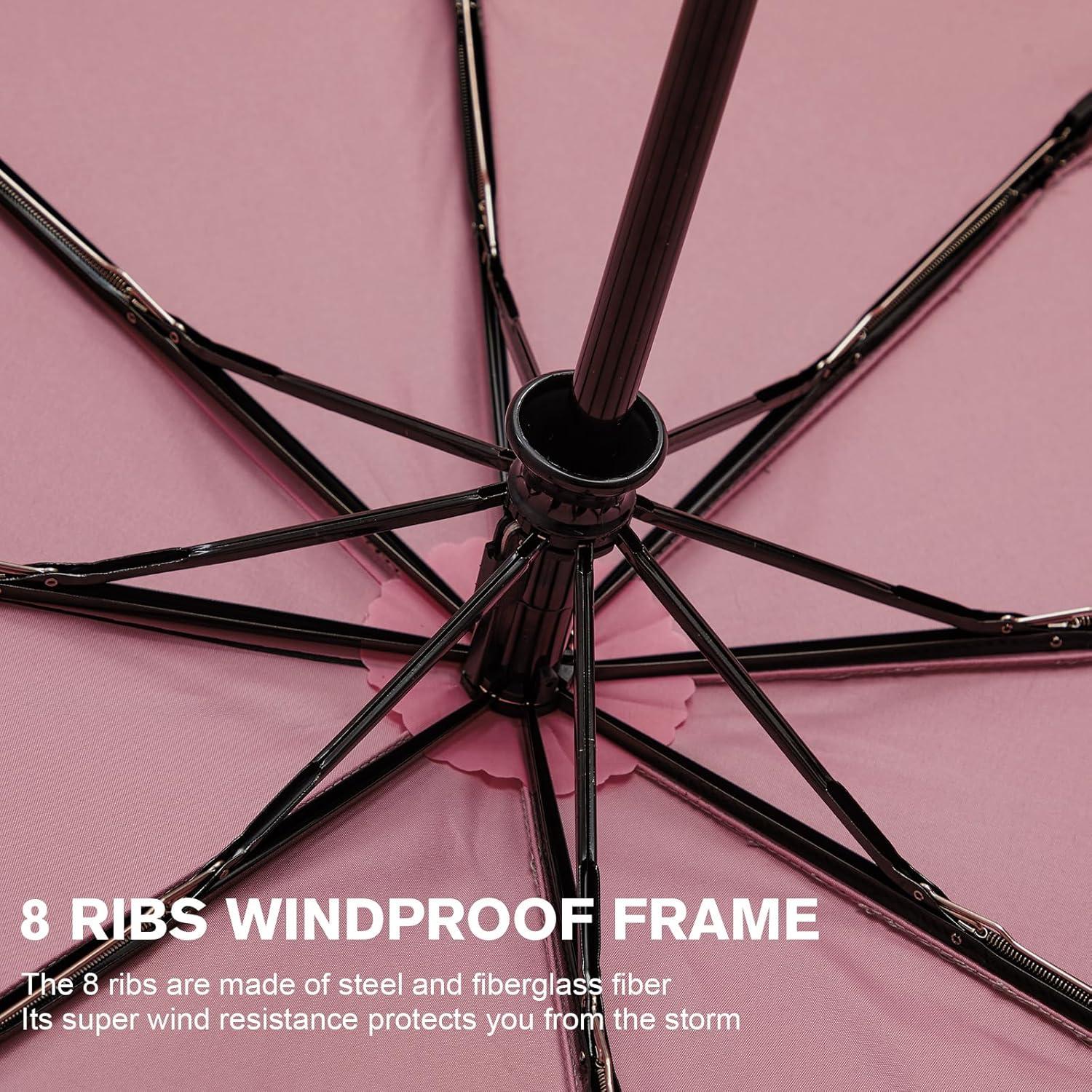 imageG4Free UPF 50 UV Protection Large Travel Umbrella 46 Inch Double Layer Auto Open Close Windproof Sun Blocking UmbrellaPink