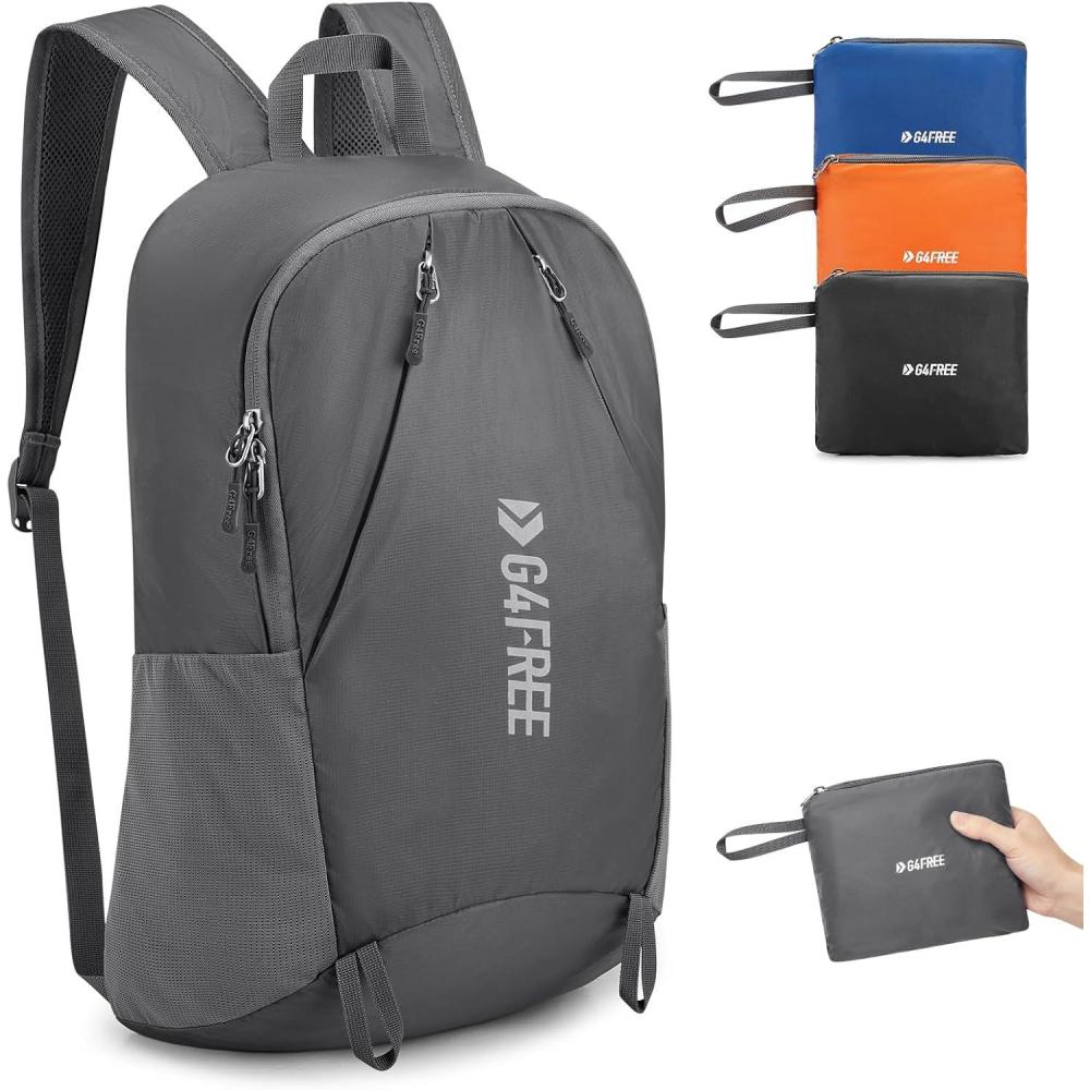 imageG4Free 24L Packable Hiking Backpack Lightweight Foldable Small Sport Travel Daypack Water Resistant for Women MenDark Grey